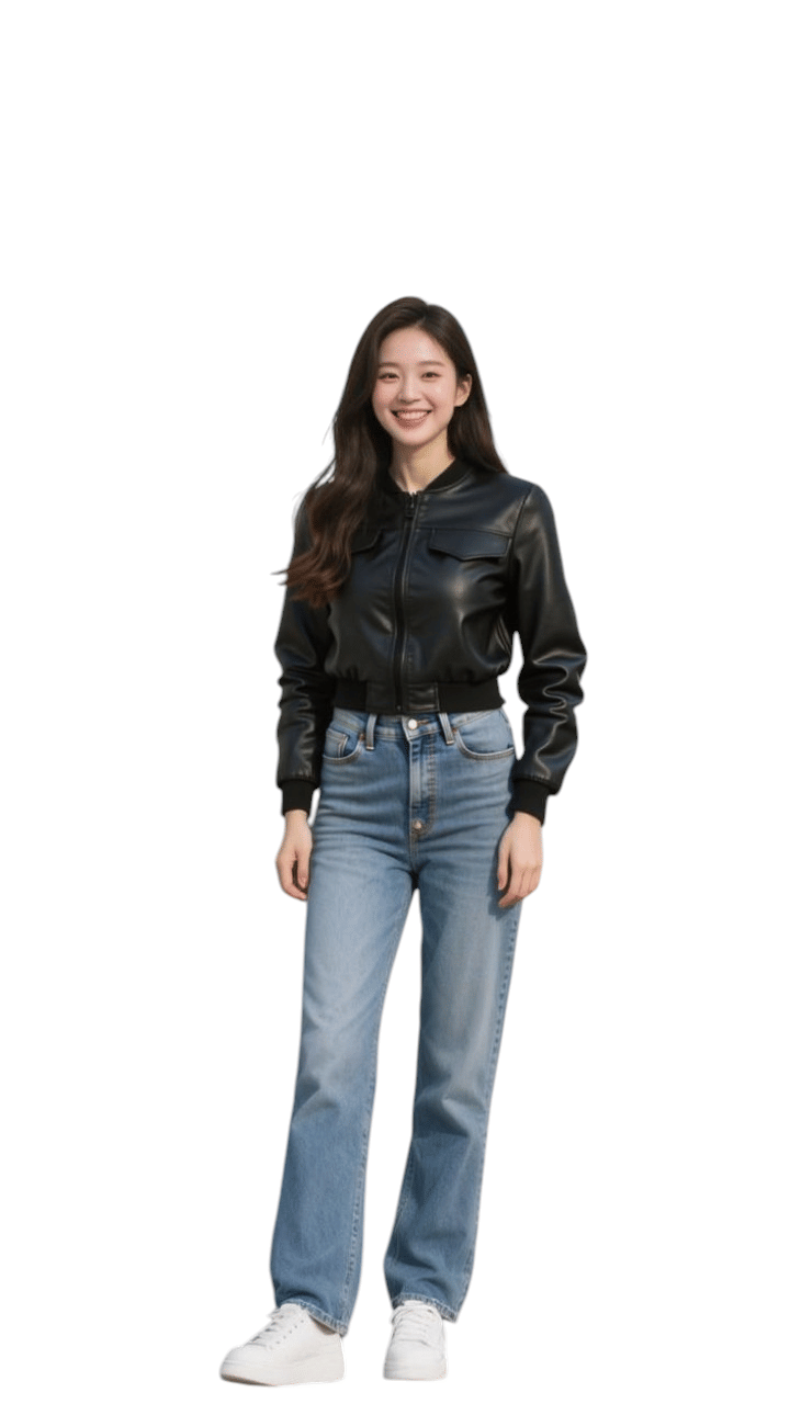     			NEW-18 Women Round Neck Leather Jacket ( Black )