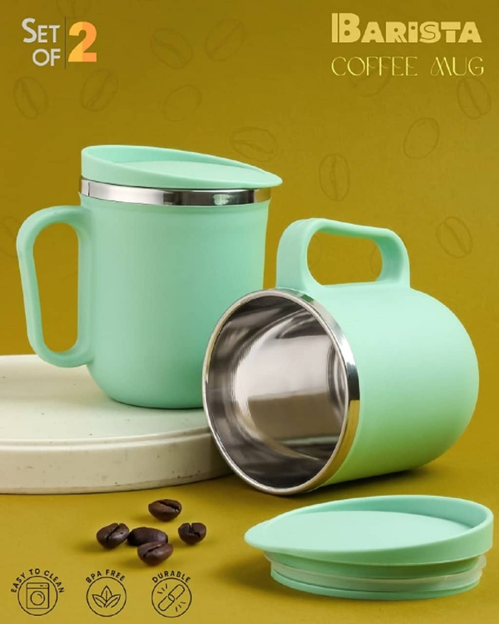 OFFYX Steel Coffee MUG Steel Coffee Mug 300 mL ( Pack of 2 )