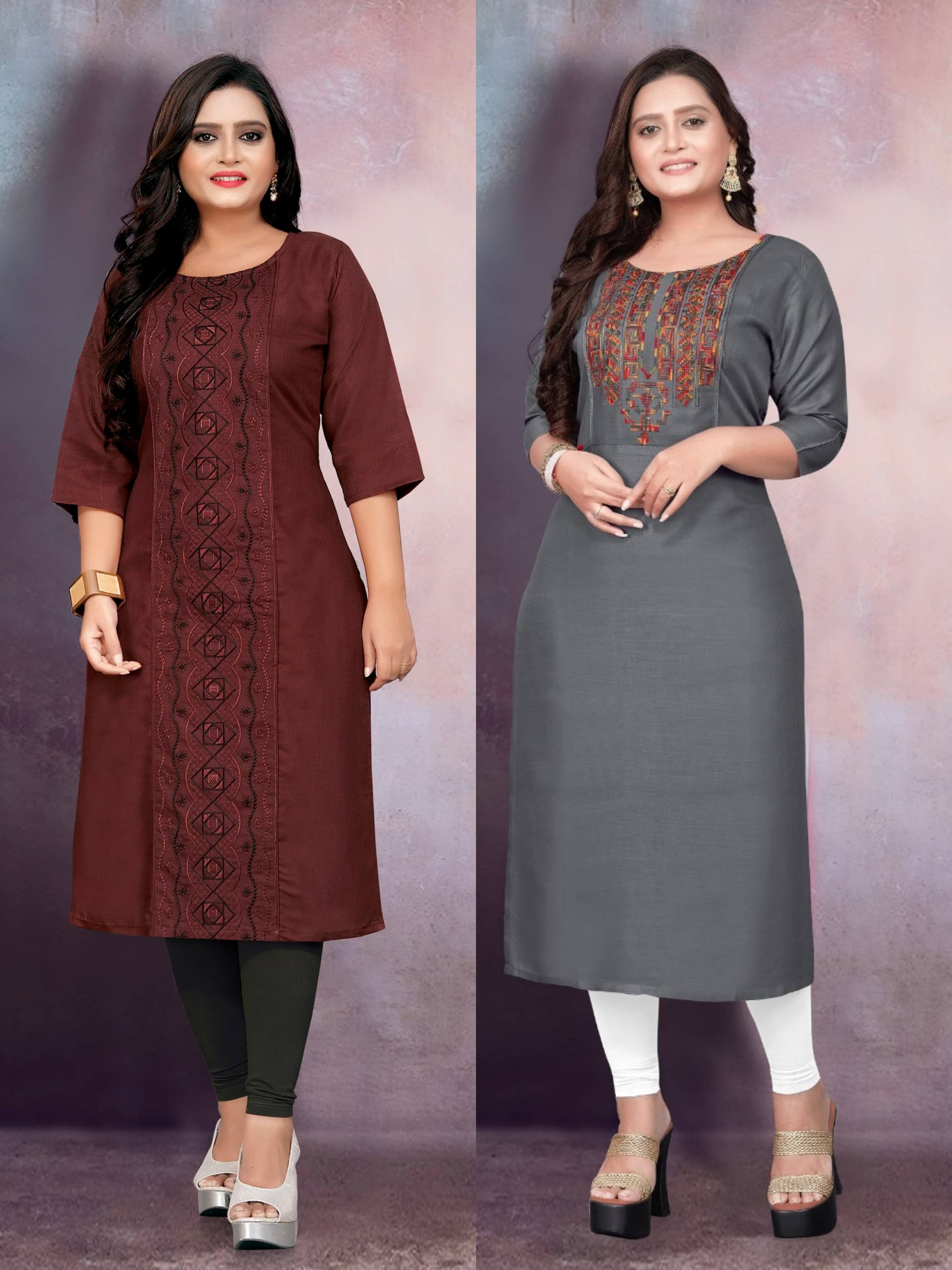 RIAANA Women Cotton Blend Embroidered Straight Kurti ( Multicolor ) - Kurtis, Tunics | Buy online on ZillyBuy