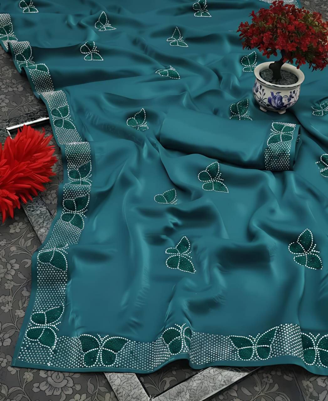 RIYA ENTERPRISE Satin Solid Regular Saree With Unstitched Blouse Piece ( Blue ) RIYA ENTERPRISE Satin Solid Regular Saree With Unstitched Blouse Piece ( Blue )