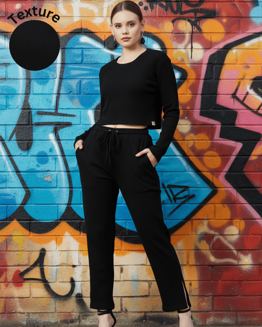     			Rigo Women Self Design Top With Trousers Co-Ord Set ( Black )