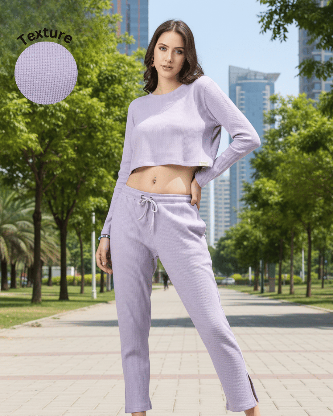     			Rigo Women Self Design Top With Trousers Co-Ord Set ( Purple )