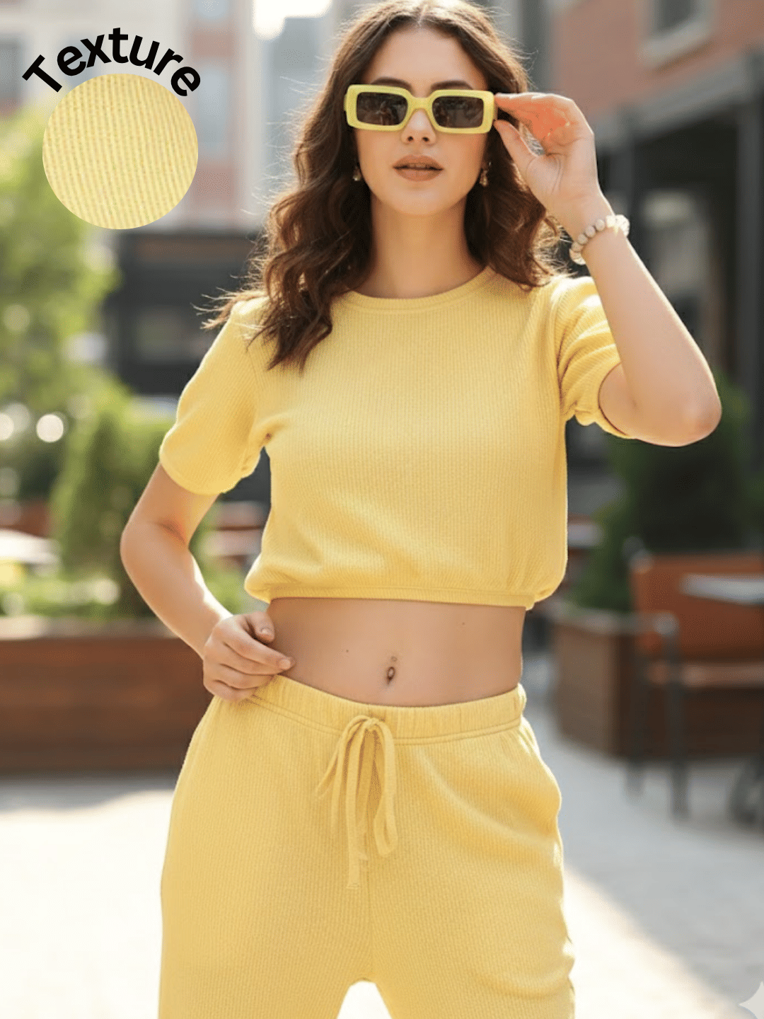     			Rigo Women Self Design Top With Trousers Co-Ord Set ( Yellow )