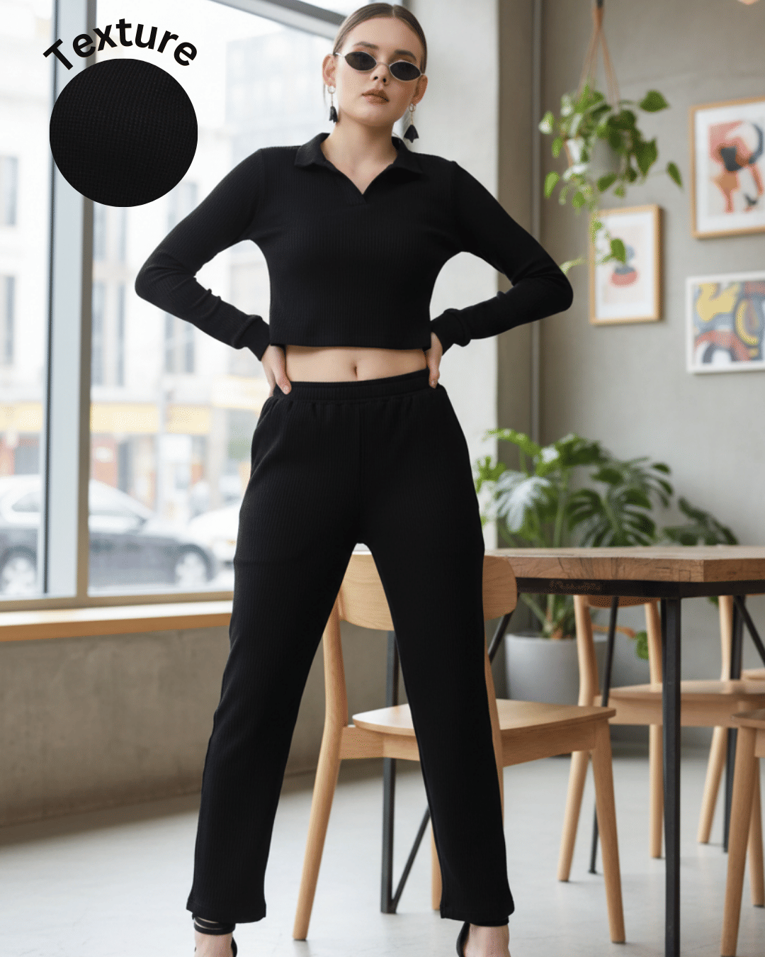     			Rigo Women Self Design Top With Trousers Co-Ord Set ( Black )