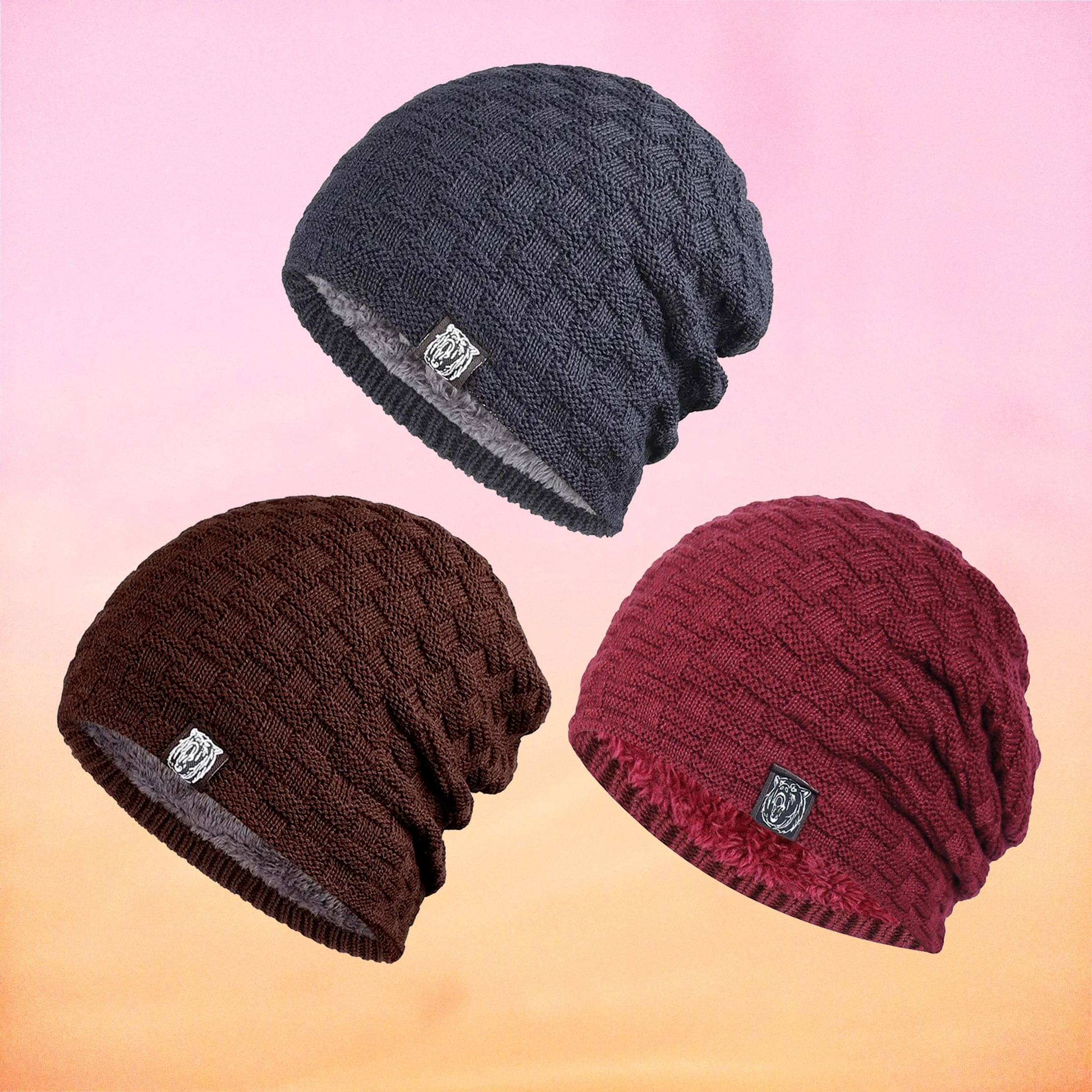     			Rigzy Multicolor Woollen Women's Cap ( Pack of 3 )