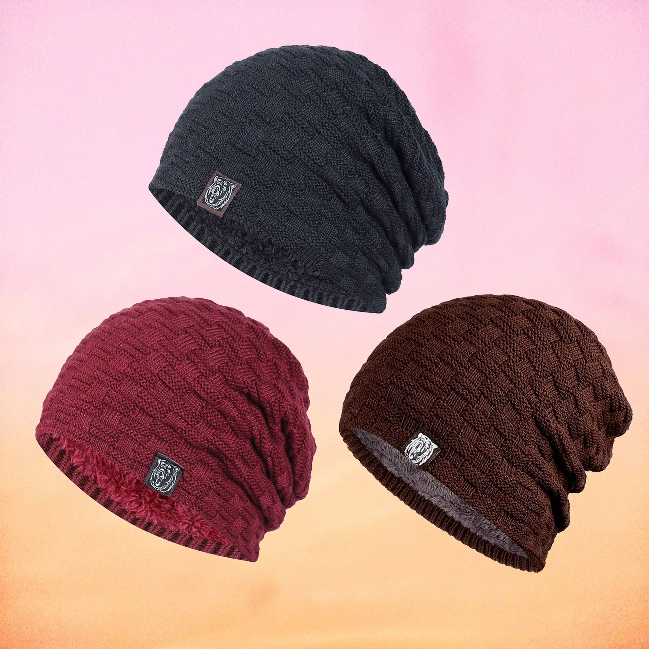     			Rigzy Multicolor Woollen Women's Cap ( Pack of 3 )