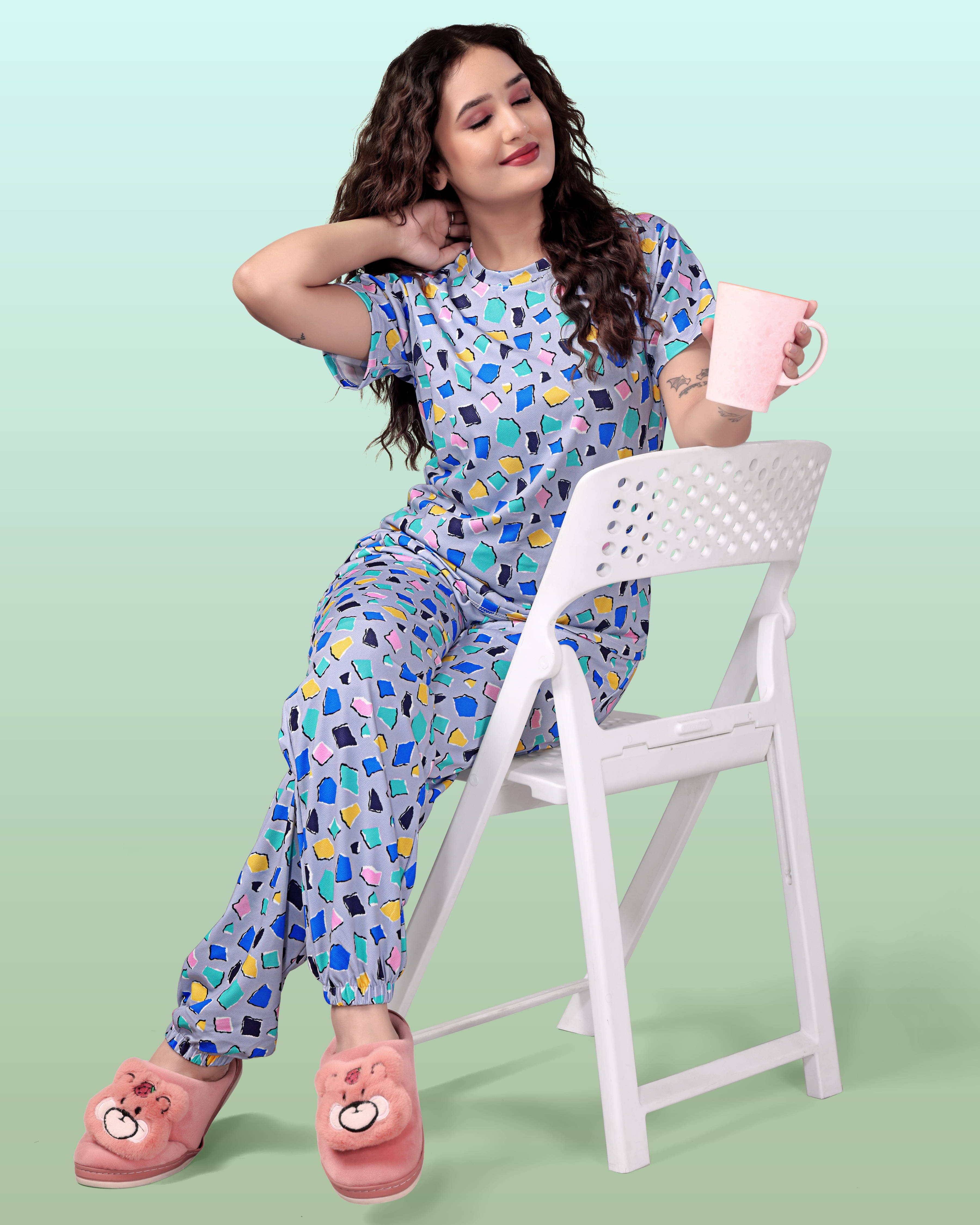     			SAKARMAA Cotton Blend Printed Women Top with Pyjama ( Grey )