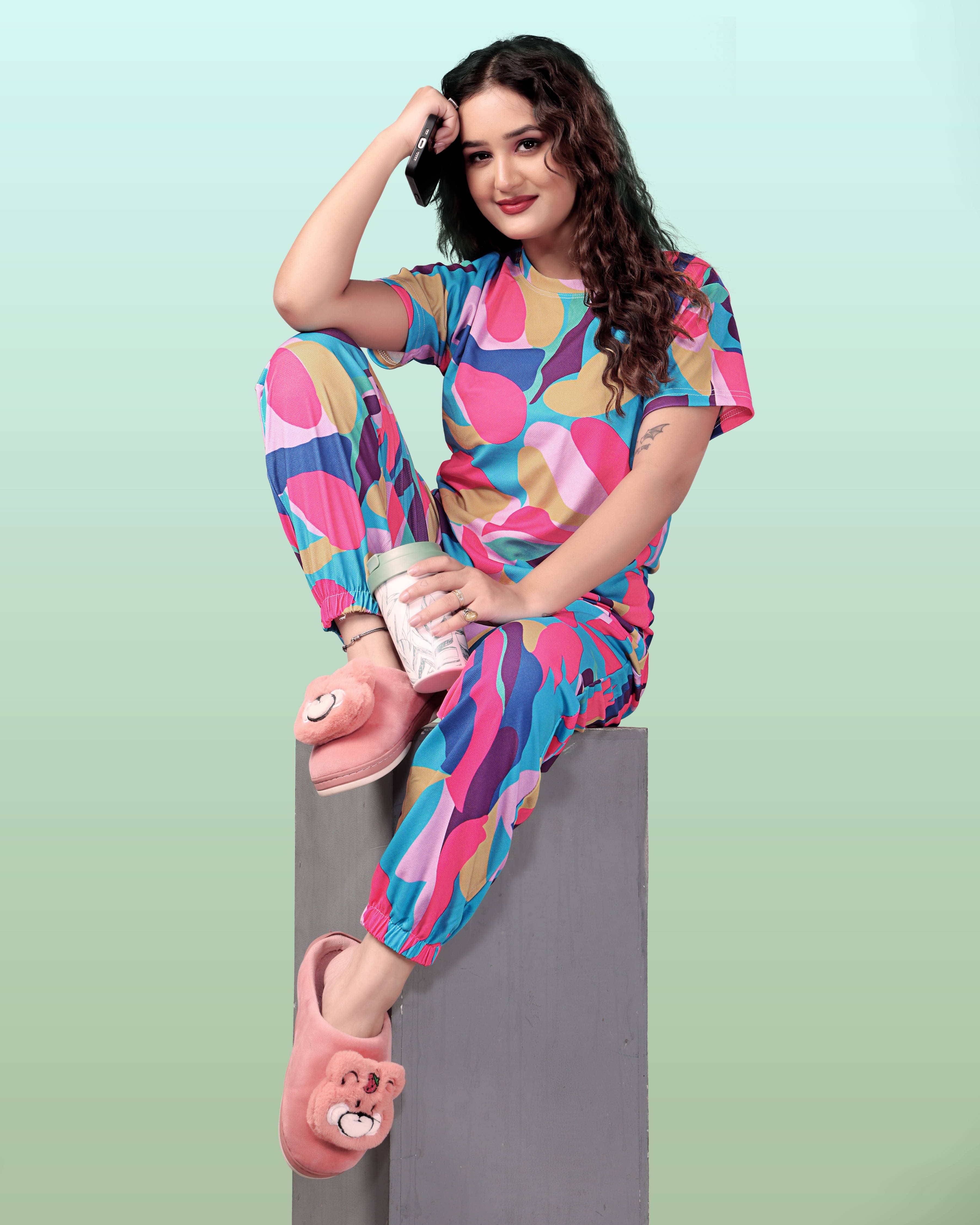 SAKARMAA Cotton Blend Printed Women Top with Pyjama ( Multicolor 1 ) SAKARMAA Cotton Blend Printed Women Top with Pyjama ( Multicolor 1 )