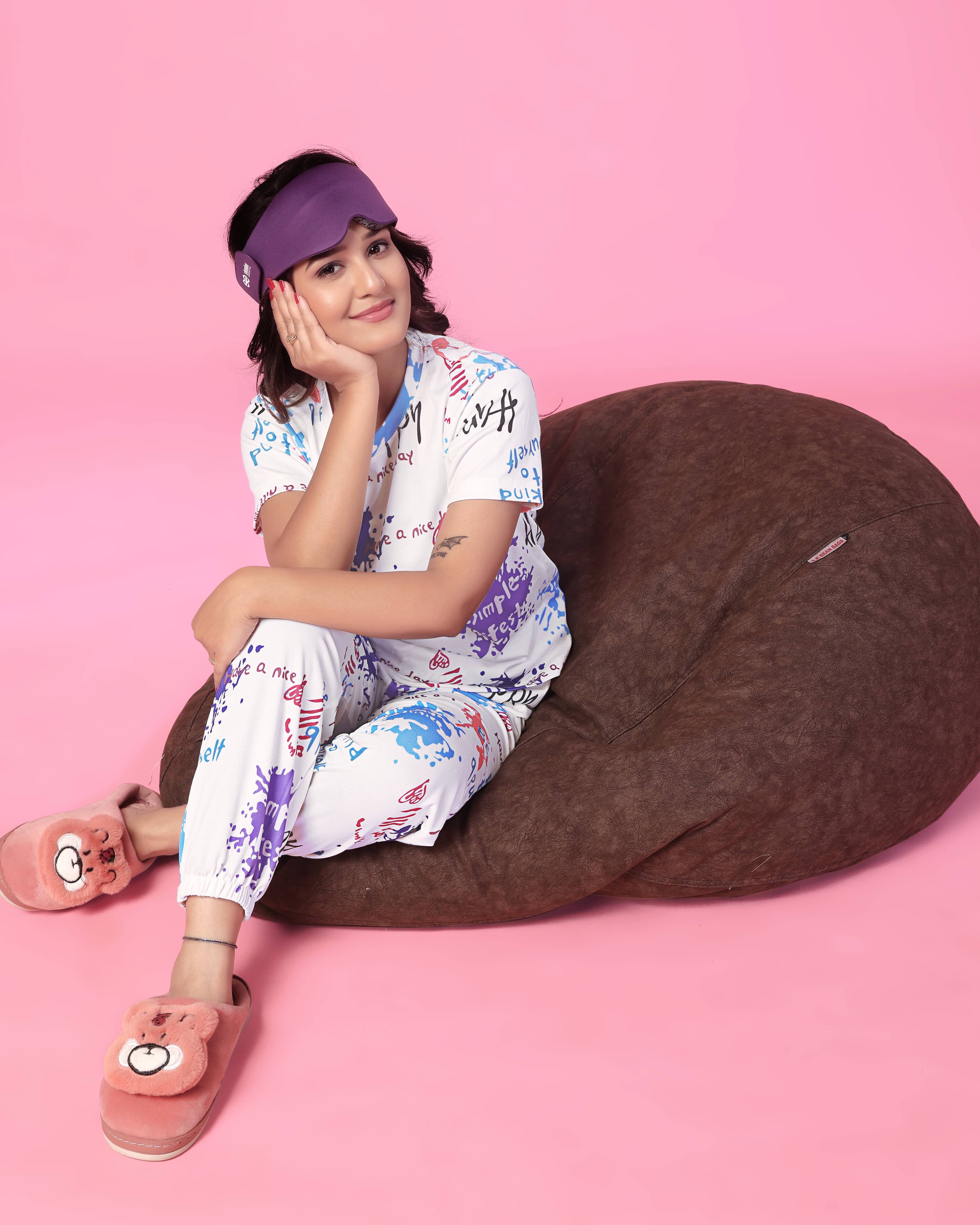     			SAKARMAA Cotton Blend Printed Women Top with Pyjama ( Blue )