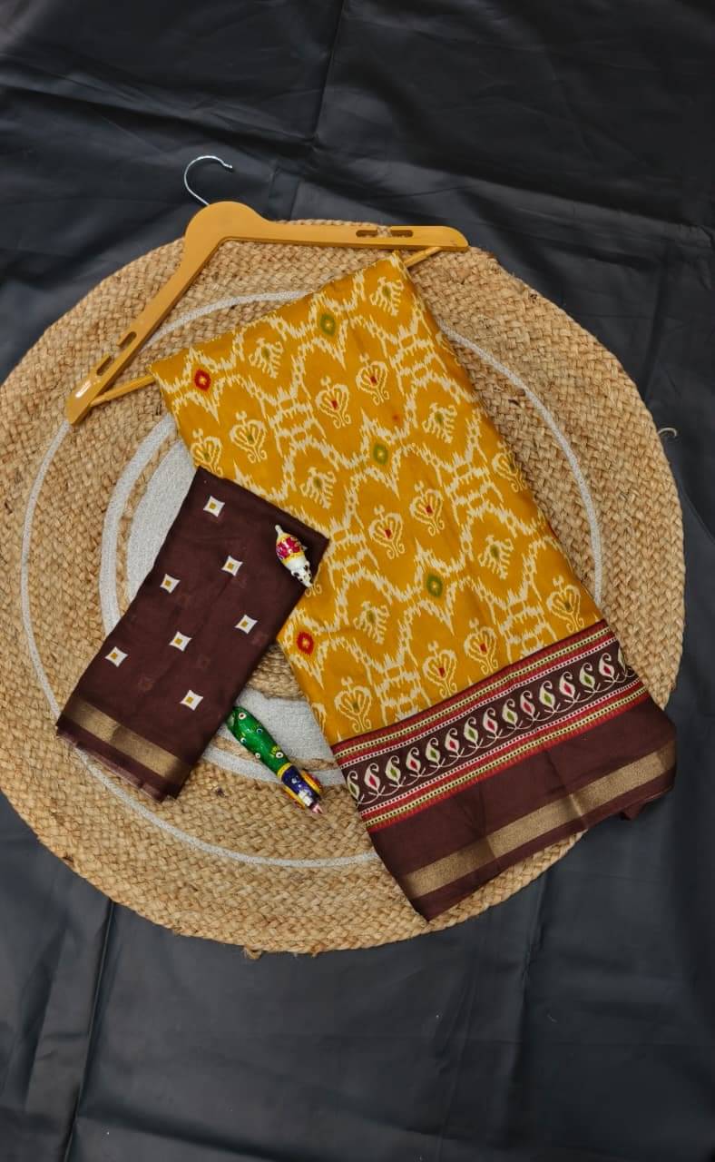 SHIRODHARI Cotton Blend Printed Sambalpuri Saree With Unstitched Blouse Piece ( Yellow ) SHIRODHARI Cotton Blend Printed Sambalpuri Saree With Unstitched Blouse Piece ( Yellow )