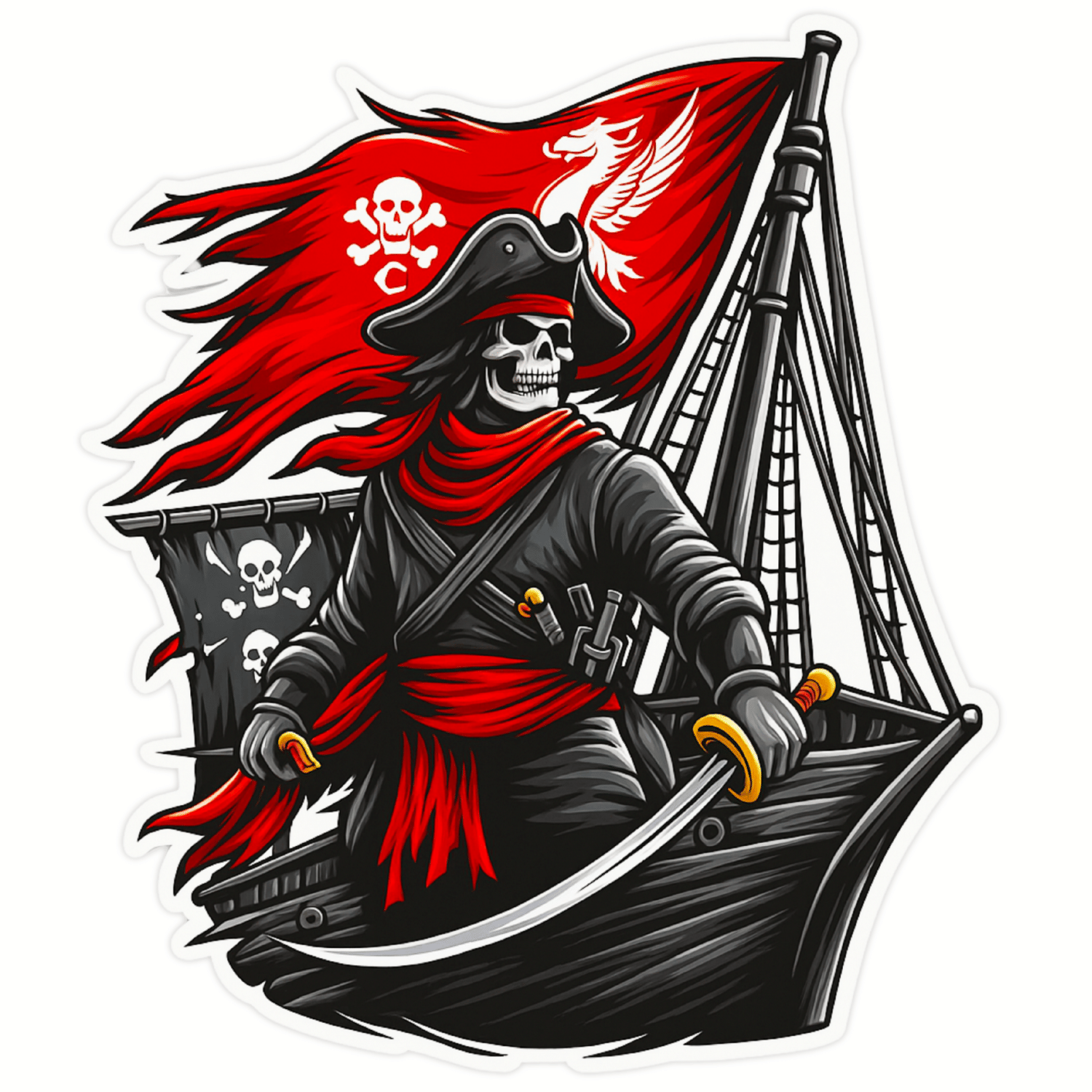     			Skull Pirate Ship Vinyl Sticker | 12 x 14 cm Waterproof Decal for Bike, Laptop, Helmet & More