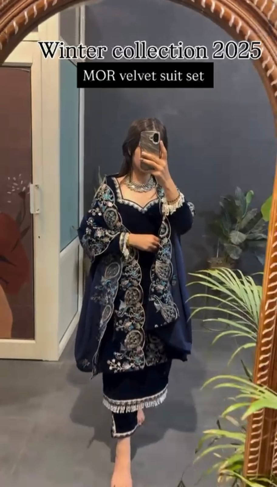     			Topshop Fashion Women Velvet Embroidered A-line Kurti With Pants ( Blue )