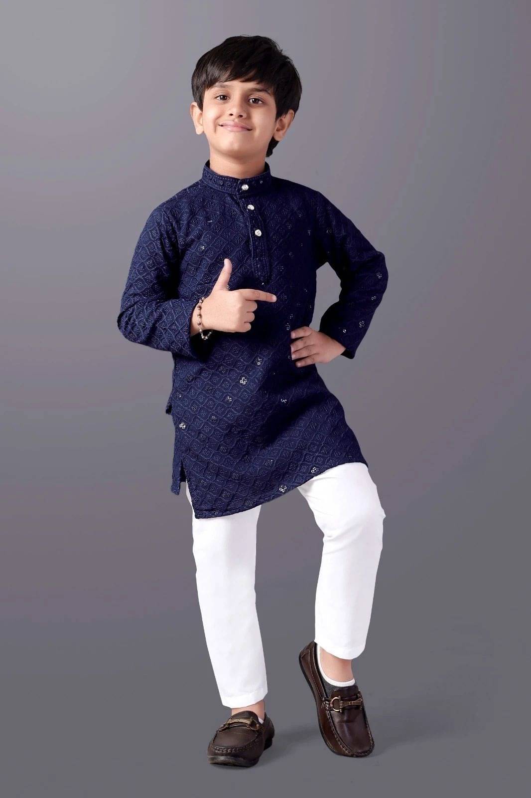 Valaki Boys Cotton Blend Blue Kurta Pyjama Set ( Pack of 1 ) Valaki Boys Cotton Blend Blue Kurta Pyjama Set ( Pack of 1 )