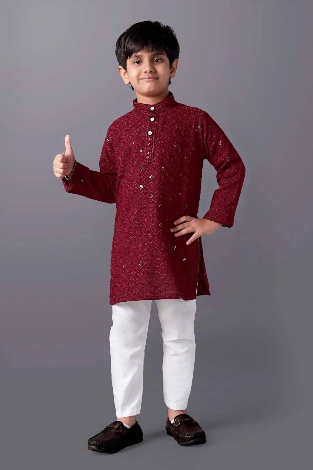 Valaki Boys Cotton Blend Maroon Kurta Pyjama Set ( Pack of 1 ) Valaki Boys Cotton Blend Maroon Kurta Pyjama Set ( Pack of 1 )