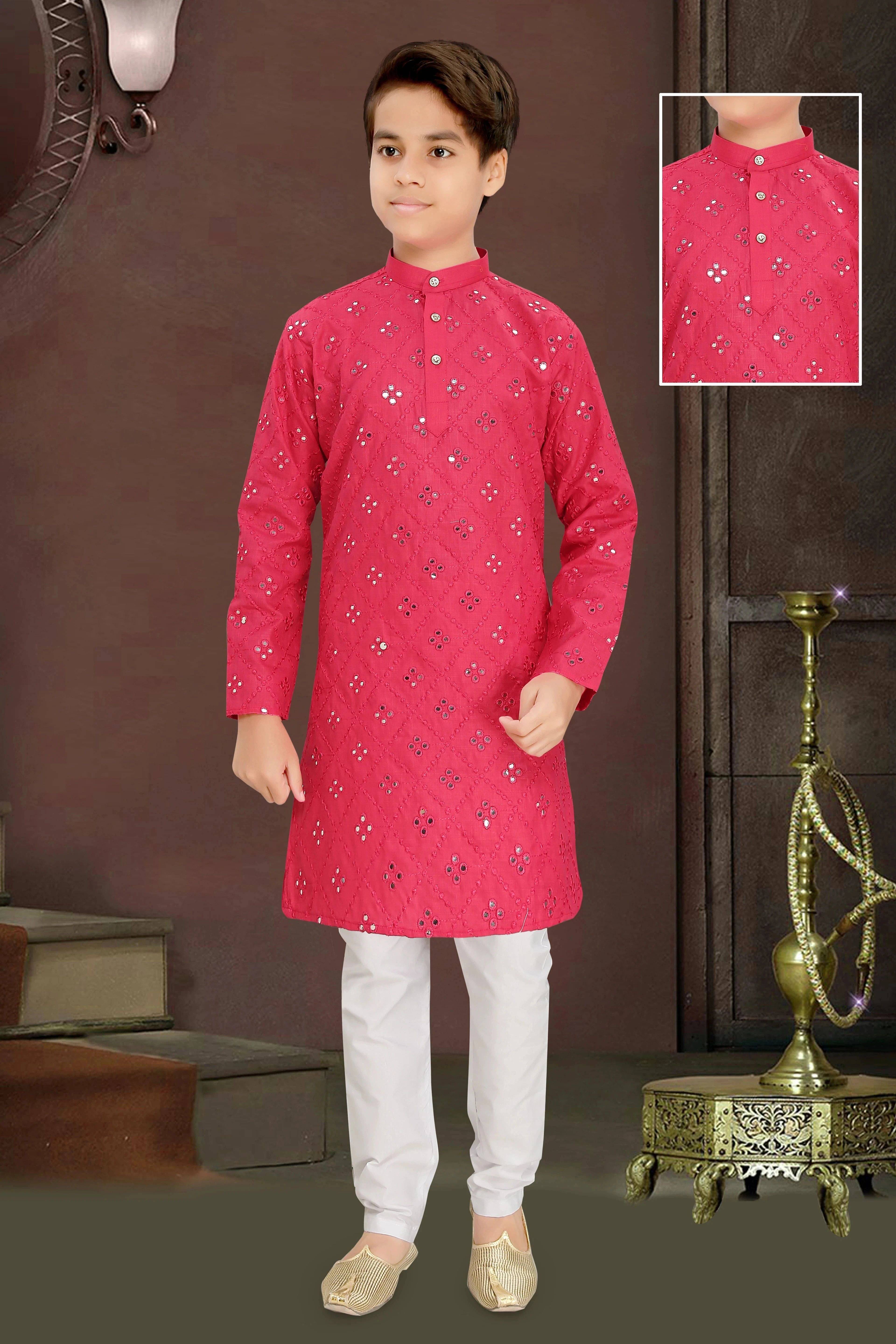     			Valaki Boys Cotton Blend Pink Kurta Pyjama Set ( Pack of 1 )