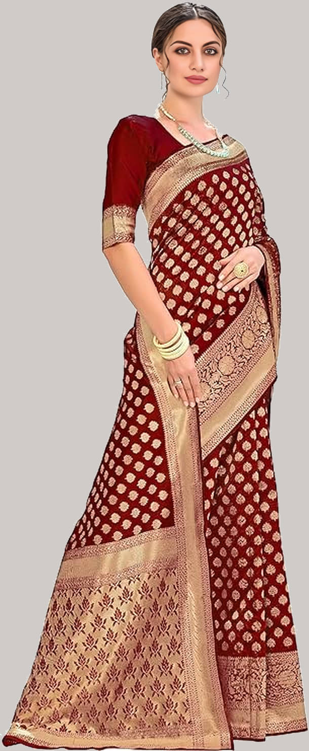ANAND SAREES Jacquard Woven Design Banarasi saree With Unstitched Blouse Piece ( Maroon ) ANAND SAREES Jacquard Woven Design Banarasi saree With Unstitched Blouse Piece ( Maroon )