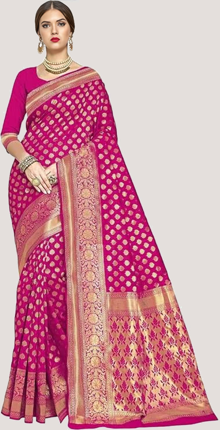 ANAND SAREES Jacquard Woven Design Banarasi saree With Unstitched Blouse Piece ( Pink ) ANAND SAREES Jacquard Woven Design Banarasi saree With Unstitched Blouse Piece ( Pink )