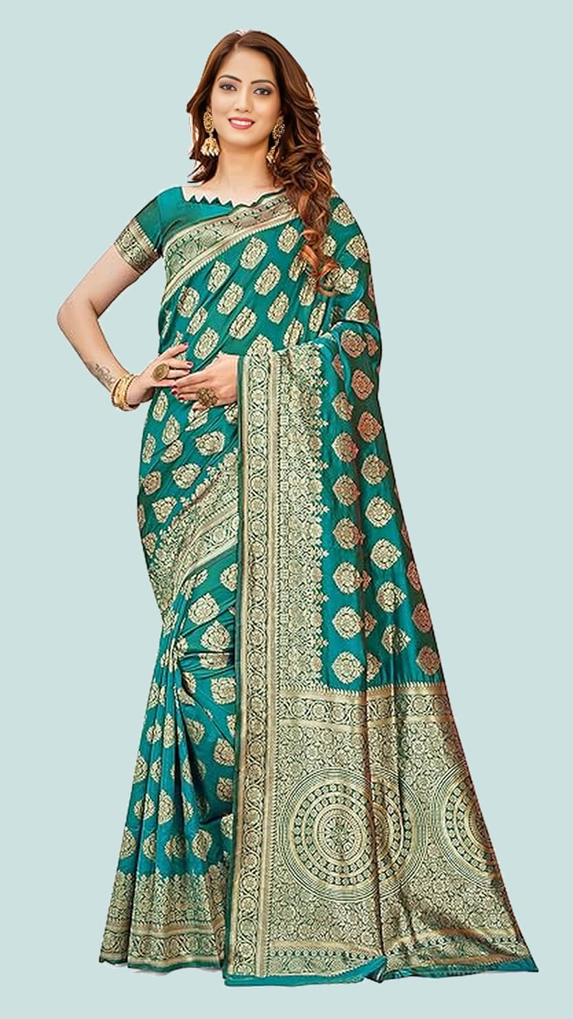 ANAND SAREES Jacquard Woven Design Banarasi saree With Unstitched Blouse Piece ( Light Blue ) ANAND SAREES Jacquard Woven Design Banarasi saree With Unstitched Blouse Piece ( Light Blue )