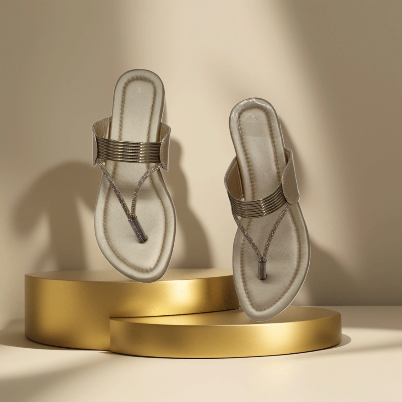 FLOWERS LIFE Gold Women's One Toe Flats FLOWERS LIFE Gold Women's One Toe Flats