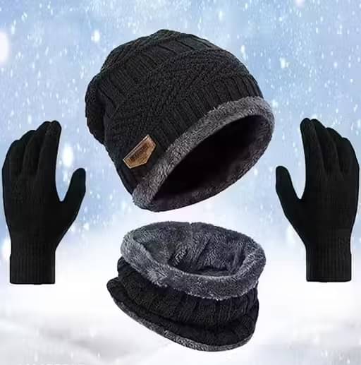     			FOOTLEAP Pack of 1 Woollen Men's Cap ( Black )