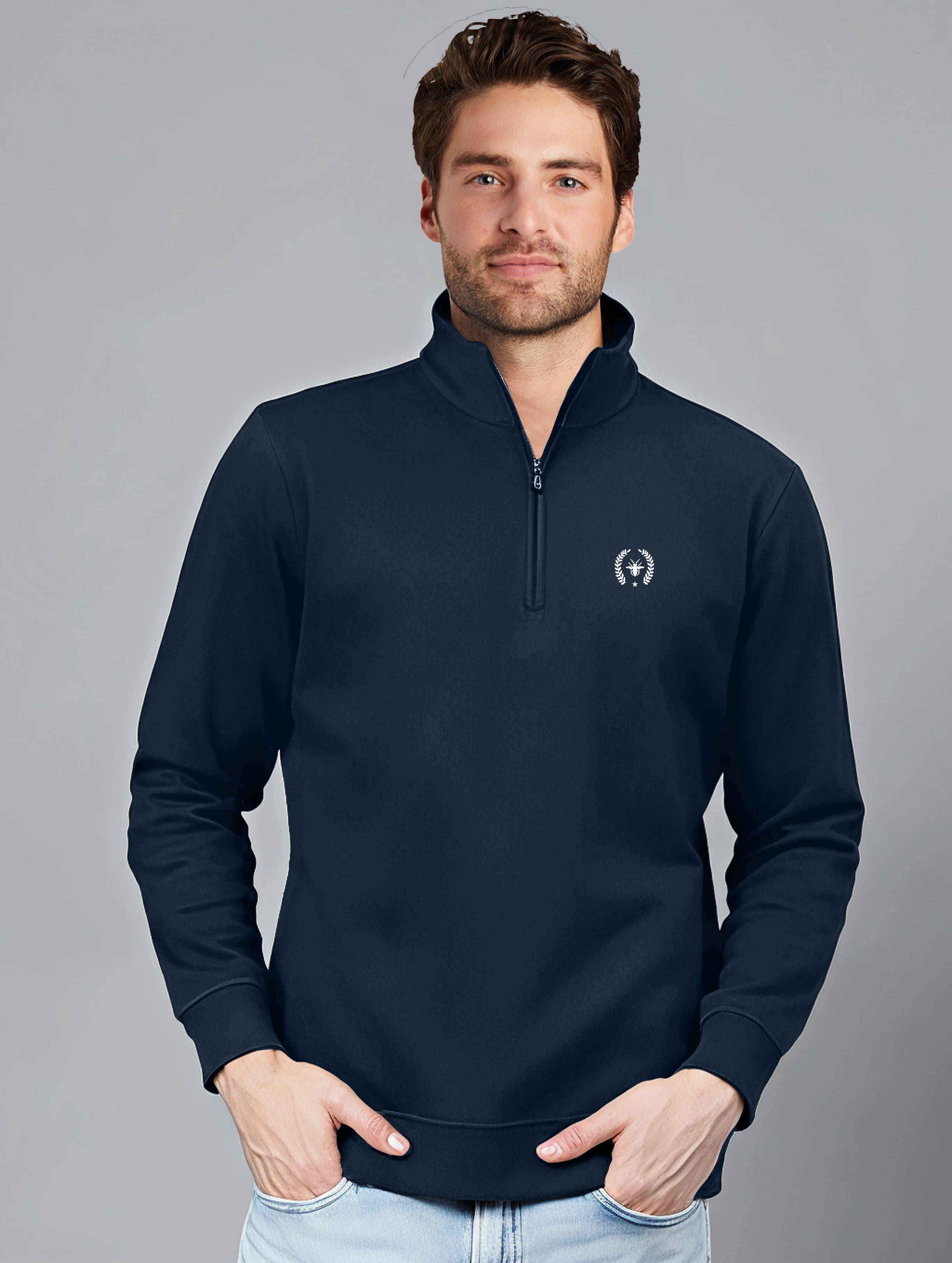     			Fast Colors Cotton Blend Fleece High Neck Men's Sweatshirt - Dark Blue ( Pack of 1 )