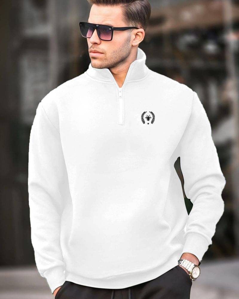     			Fast Colors Cotton Blend Fleece High Neck Men's Sweatshirt - White ( Pack of 1 )