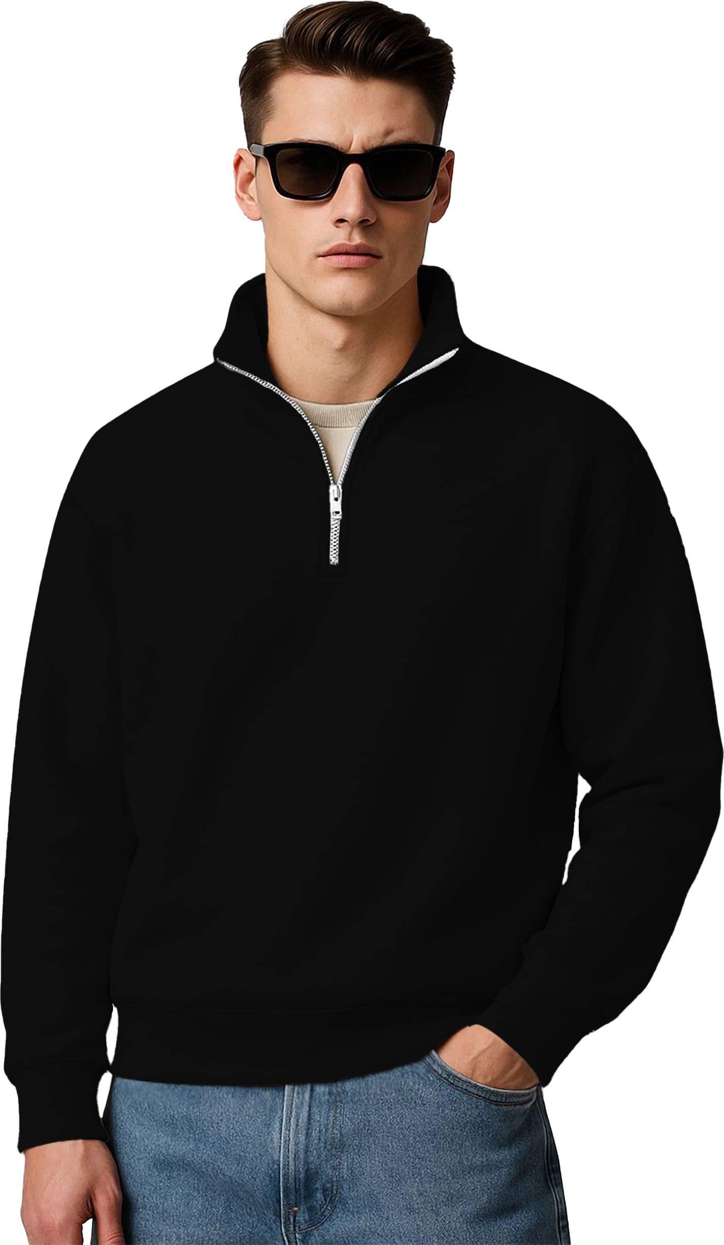 Hoodler Fleece Polo Collar Men's Sweatshirt - Black ( Pack of 1 ) Hoodler Fleece Polo Collar Men's Sweatshirt - Black ( Pack of 1 )