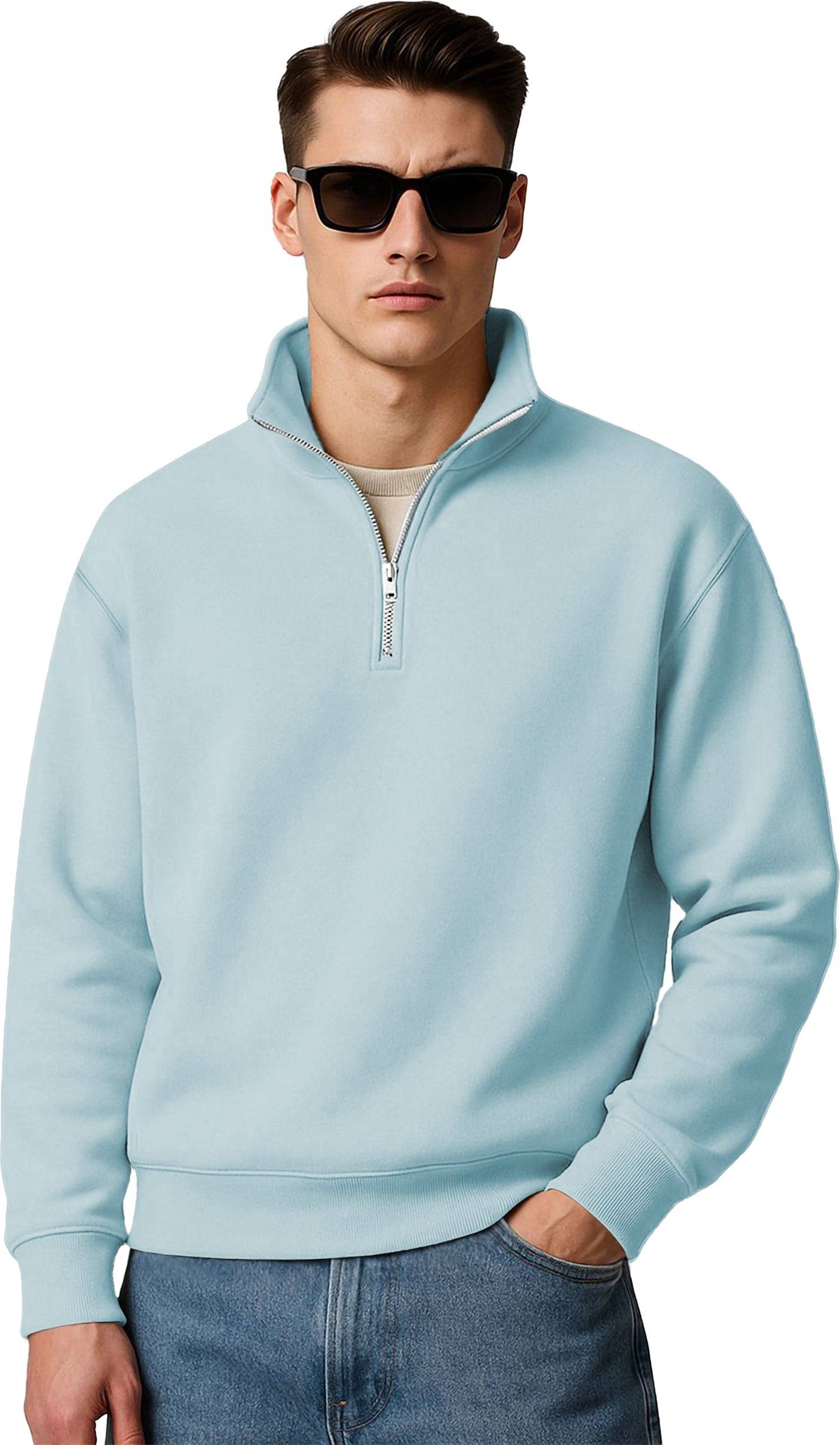 Hoodler Fleece Polo Collar Men's Sweatshirt - Light Blue ( Pack of 1 ) Hoodler Fleece Polo Collar Men's Sweatshirt - Light Blue ( Pack of 1 )