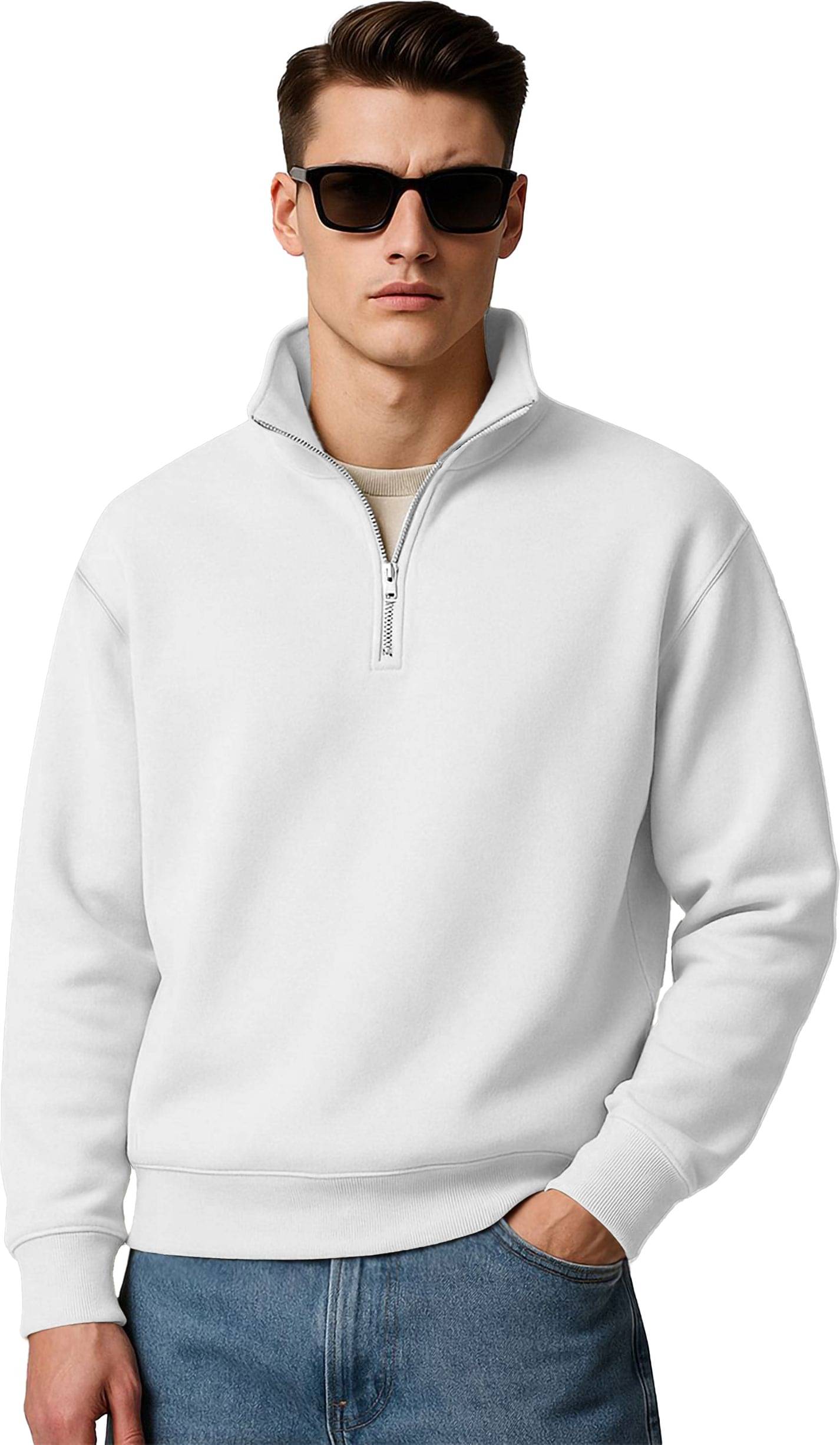 Hoodler Fleece Polo Collar Men's Sweatshirt - White ( Pack of 1 ) Hoodler Fleece Polo Collar Men's Sweatshirt - White ( Pack of 1 )