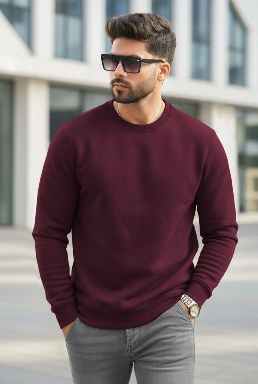 Hoodler Fleece Round Neck Men's Sweatshirt - Maroon ( Pack of 1 ) Hoodler Fleece Round Neck Men's Sweatshirt - Maroon ( Pack of 1 )