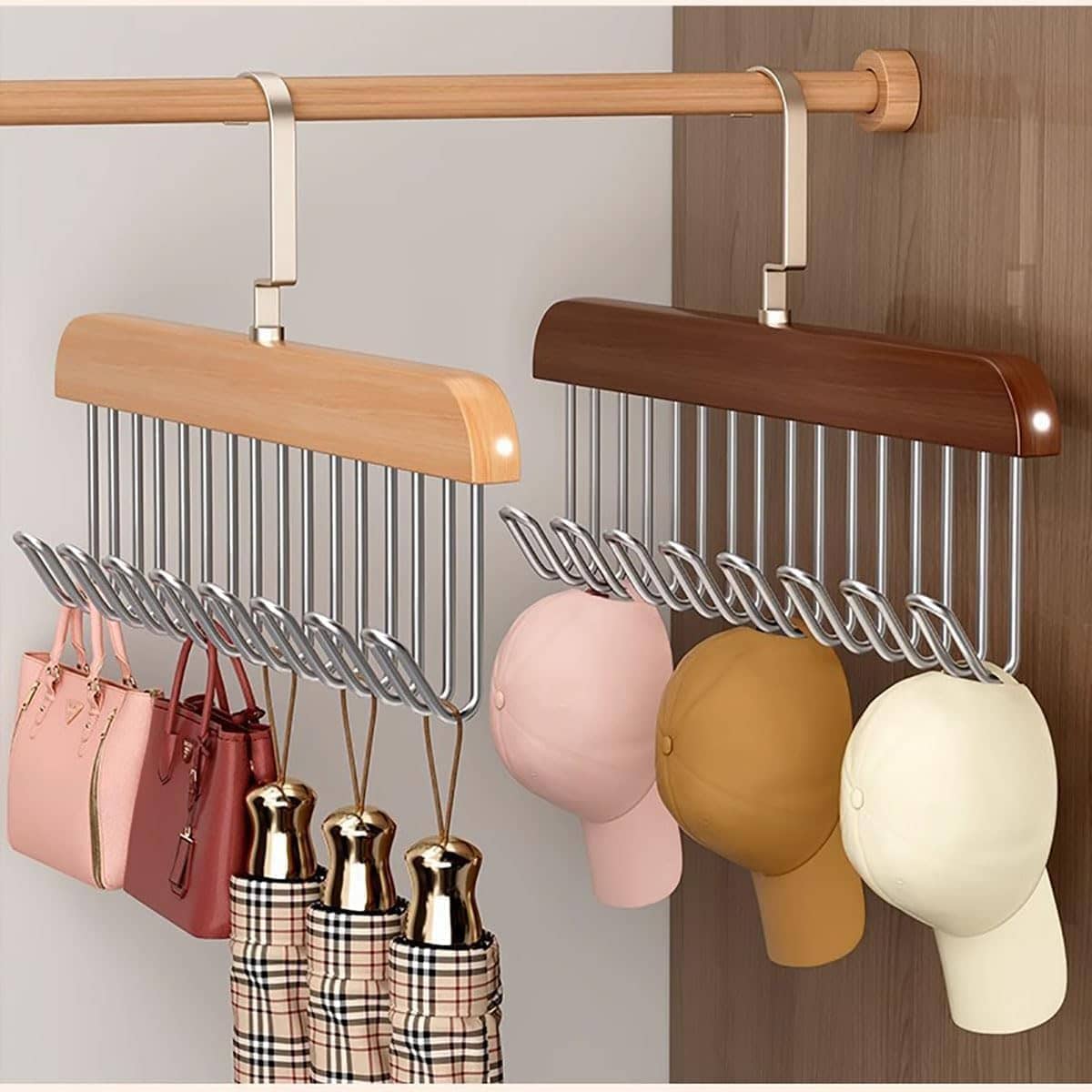 KRAMOX Wooden Hanger - Multipurpose 8 Hooks Closet Wooden Hanger for Lingerie, Belt, Scarf, Tie, Garments, Perfect Storage Holder Hangers for Wardrobe and Cupboard