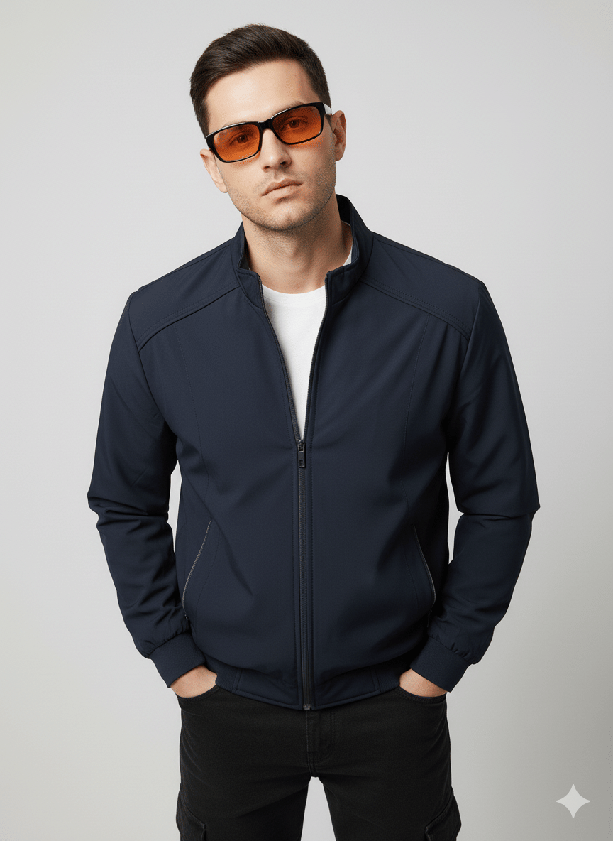 LOVE LONDON Polyester Men's Biker Jacket - Navy ( Pack of 1 ) LOVE LONDON Polyester Men's Biker Jacket - Navy ( Pack of 1 )