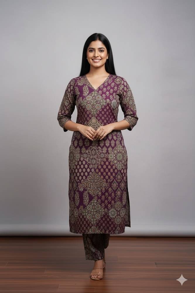 MirrorTrendz Women Rayon Printed A-line Kurti With Pants ( Purple ) MirrorTrendz Women Rayon Printed A-line Kurti With Pants ( Purple )