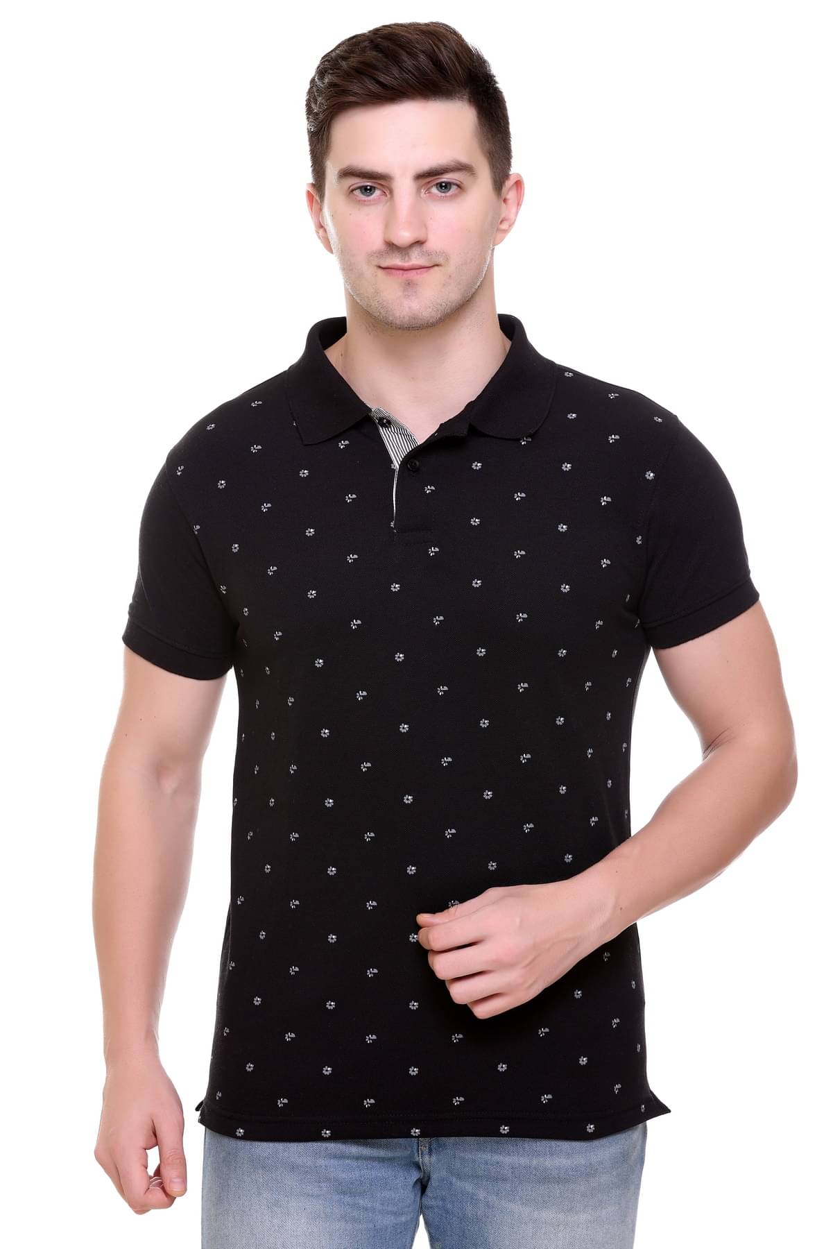 RF RAVES Men Cotton Blend Regular Fit Printed Polo T Shirt ( Black ) RF RAVES Men Cotton Blend Regular Fit Printed Polo T Shirt ( Black )