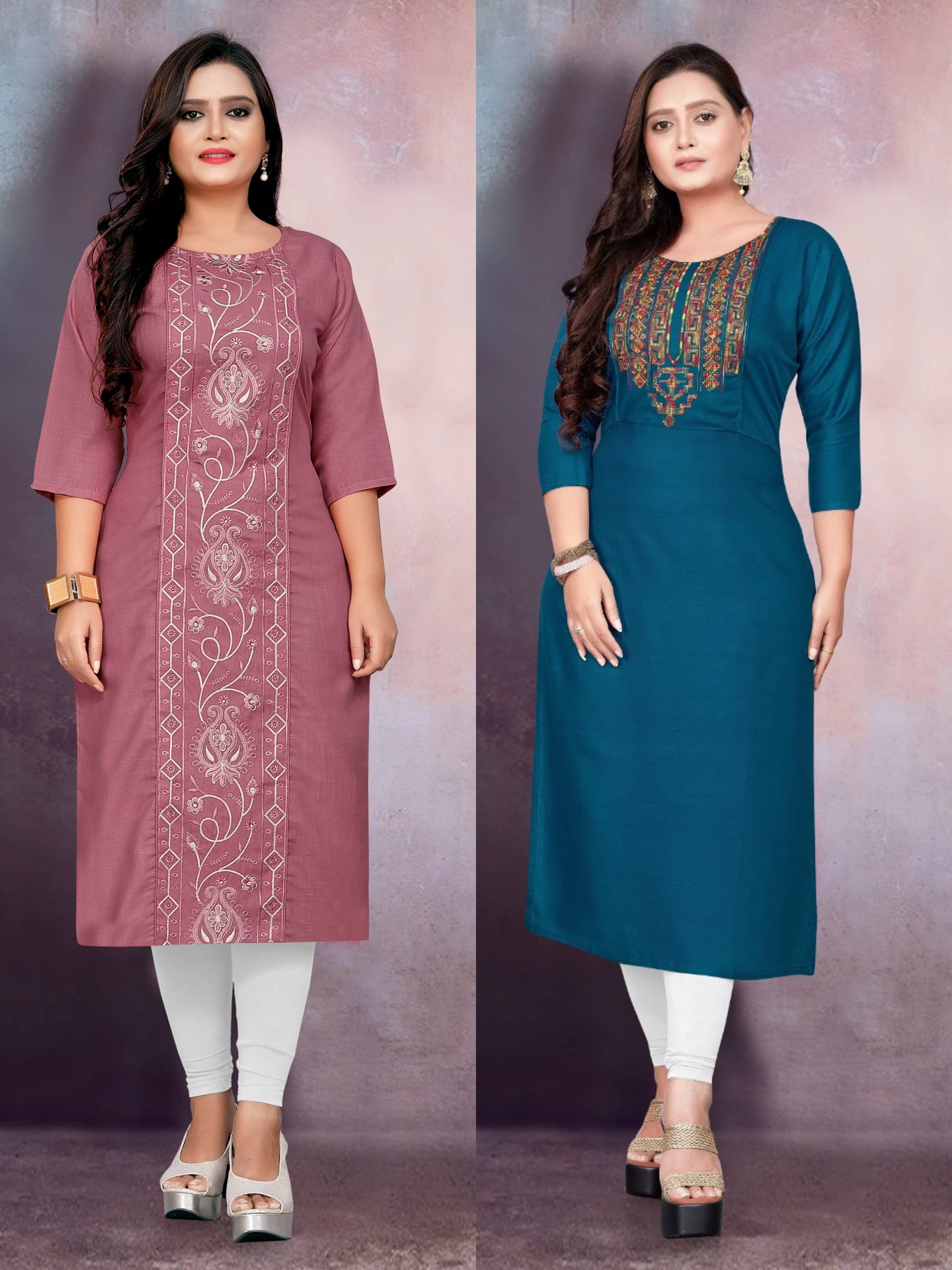 RIAANA Women Cotton Blend Embroidered Straight Kurti ( Multicolor ) - Kurtis, Tunics | Buy online on ZillyBuy