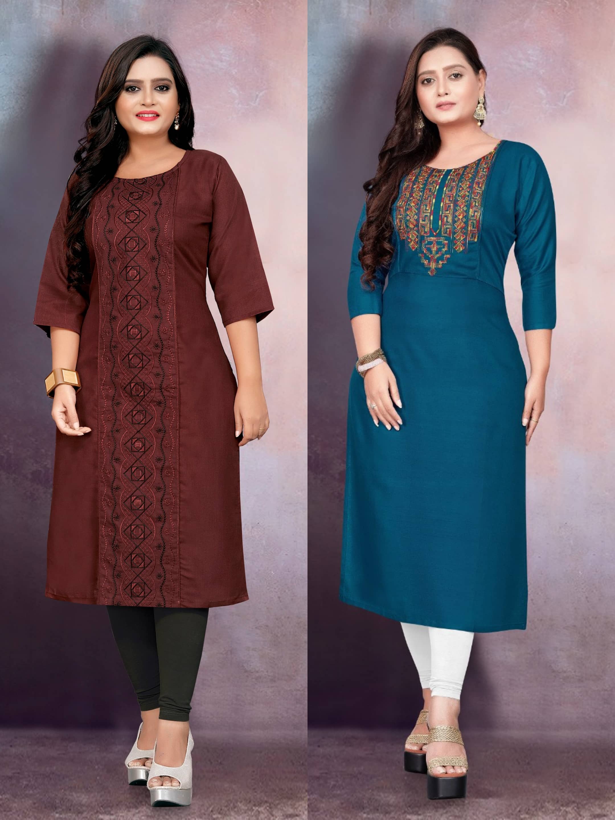 RIAANA Women Cotton Blend Embroidered Straight Kurti ( Multicolor ) - Kurtis, Tunics | Buy online on ZillyBuy