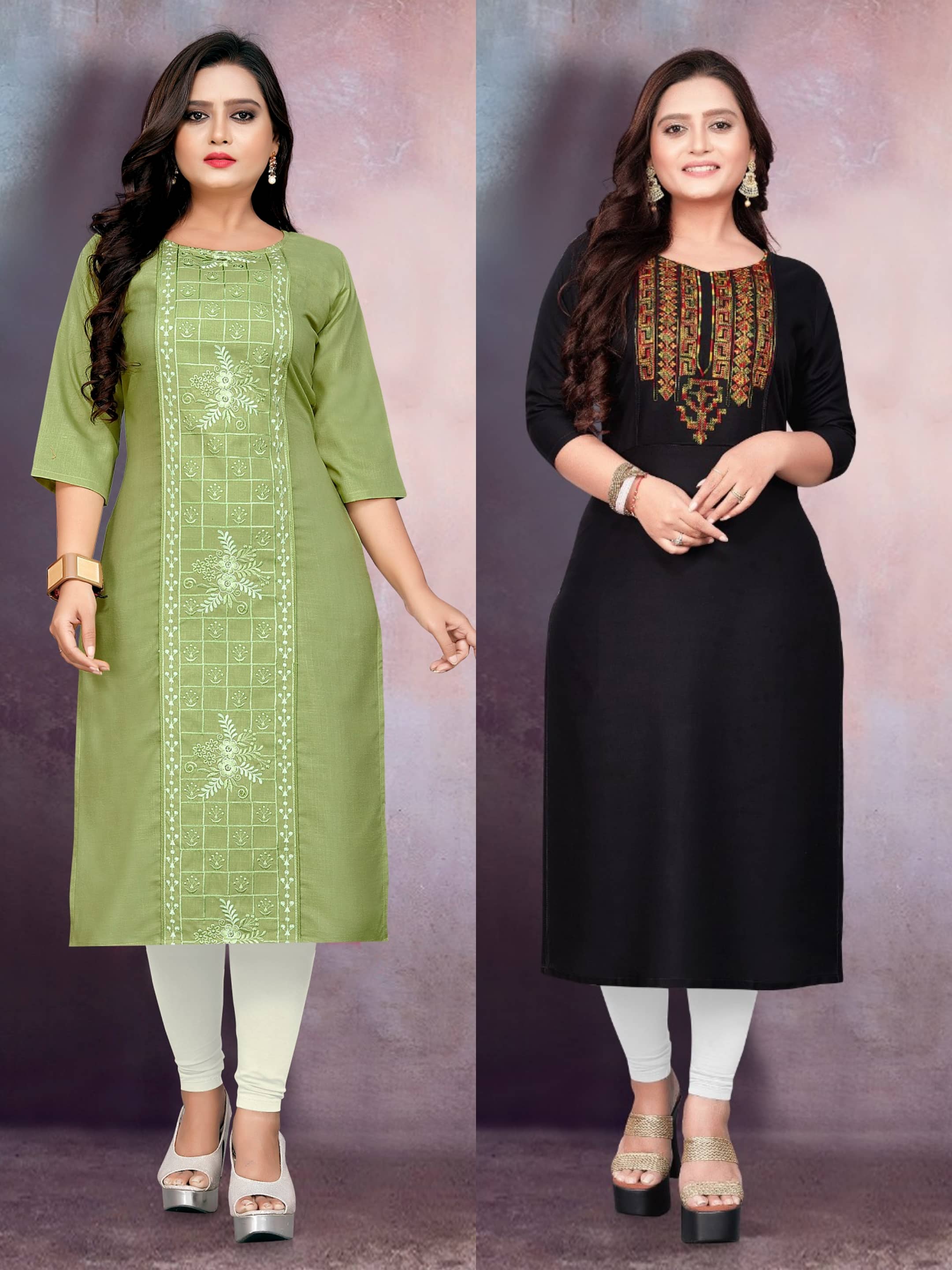 RIAANA Women Cotton Blend Embroidered Straight Kurti ( Multicolor ) - Kurtis, Tunics | Buy online on ZillyBuy