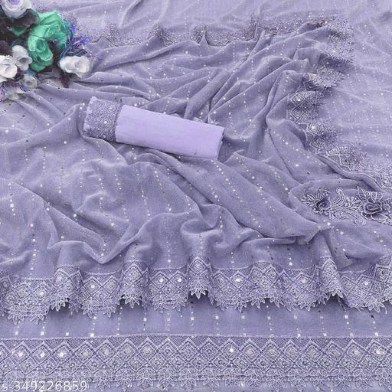 Rellaxa Waves Lycra Embellished Regular Saree With Unstitched Blouse Piece ( Purple ) Rellaxa Waves Lycra Embellished Regular Saree With Unstitched Blouse Piece ( Purple )