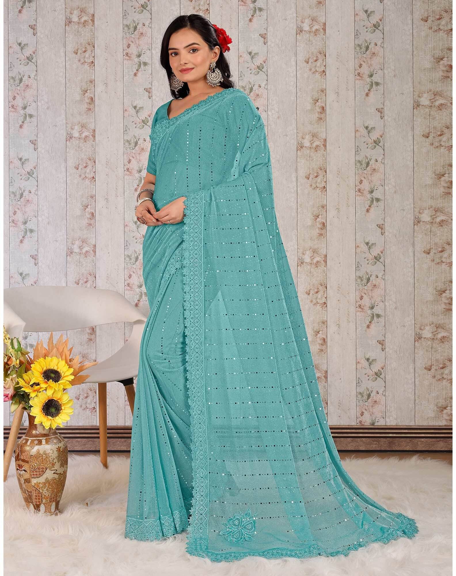 Rellaxa Waves Lycra Embellished Regular Saree With Unstitched Blouse Piece ( Light Blue ) Rellaxa Waves Lycra Embellished Regular Saree With Unstitched Blouse Piece ( Light Blue )