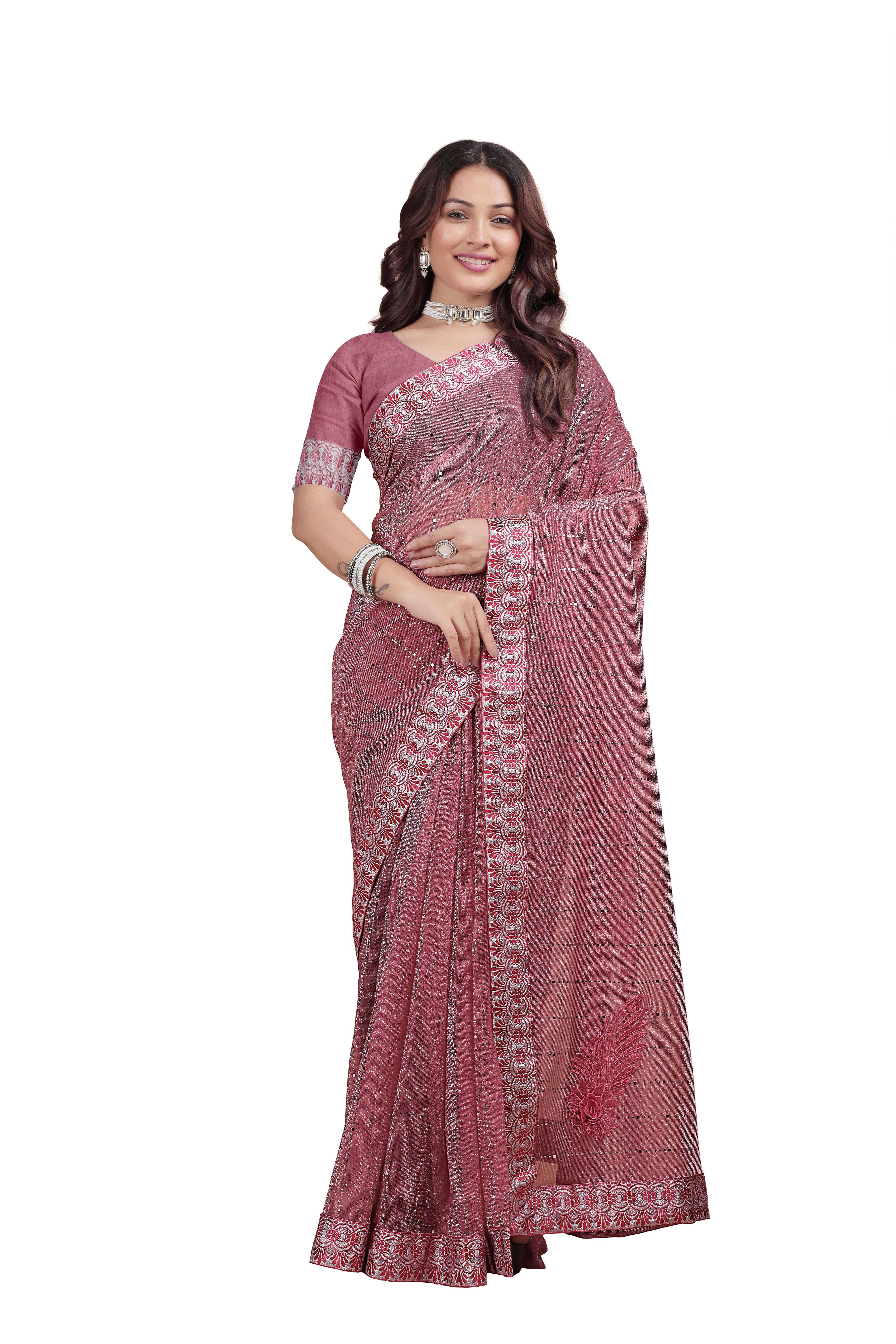 Rellaxa Waves Lycra Printed Regular Saree With Unstitched Blouse Piece ( Pink ) Rellaxa Waves Lycra Printed Regular Saree With Unstitched Blouse Piece ( Pink )