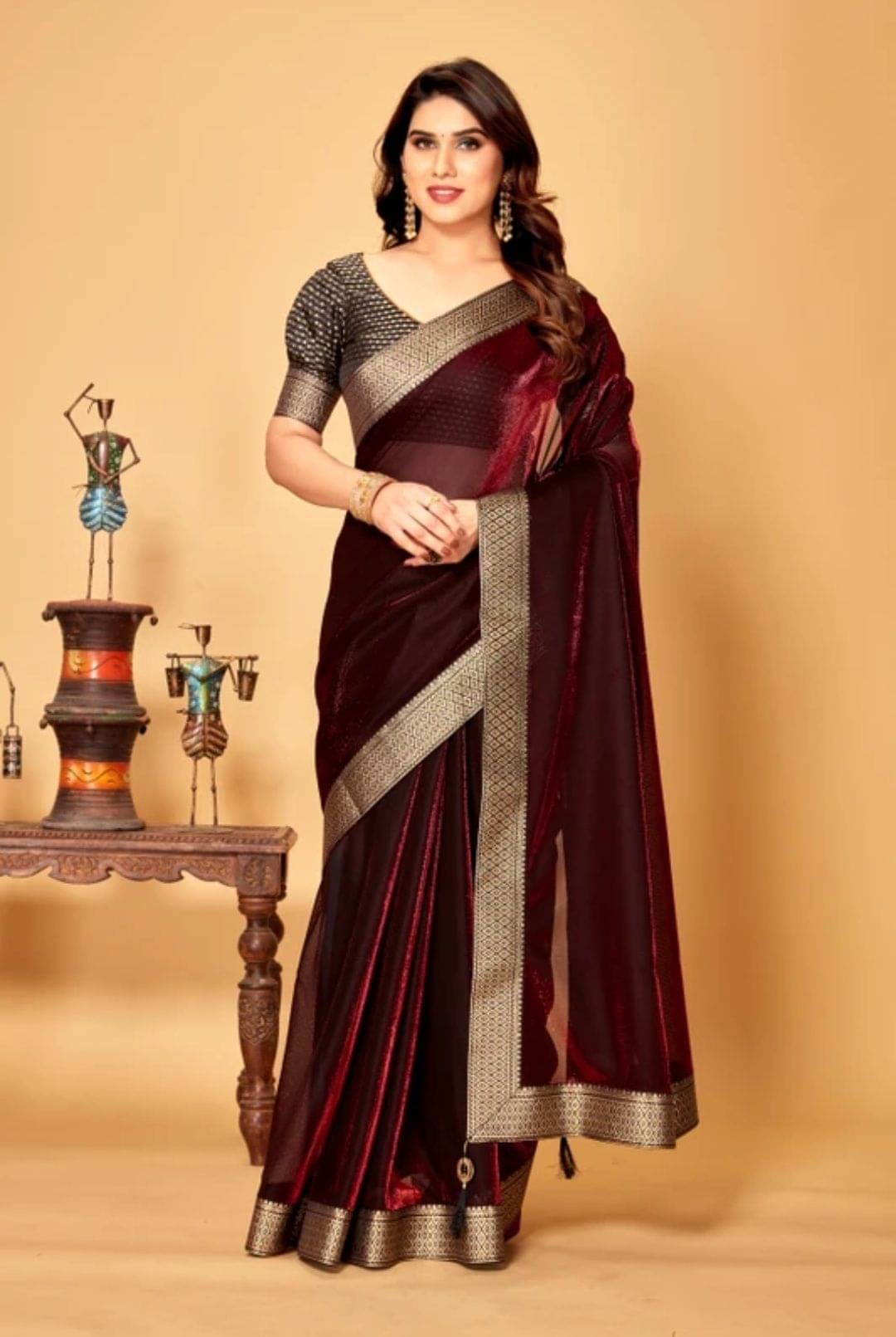 Rellaxa Waves Lycra Solid Regular Saree With Unstitched Blouse Piece ( Maroon ) Rellaxa Waves Lycra Solid Regular Saree With Unstitched Blouse Piece ( Maroon )