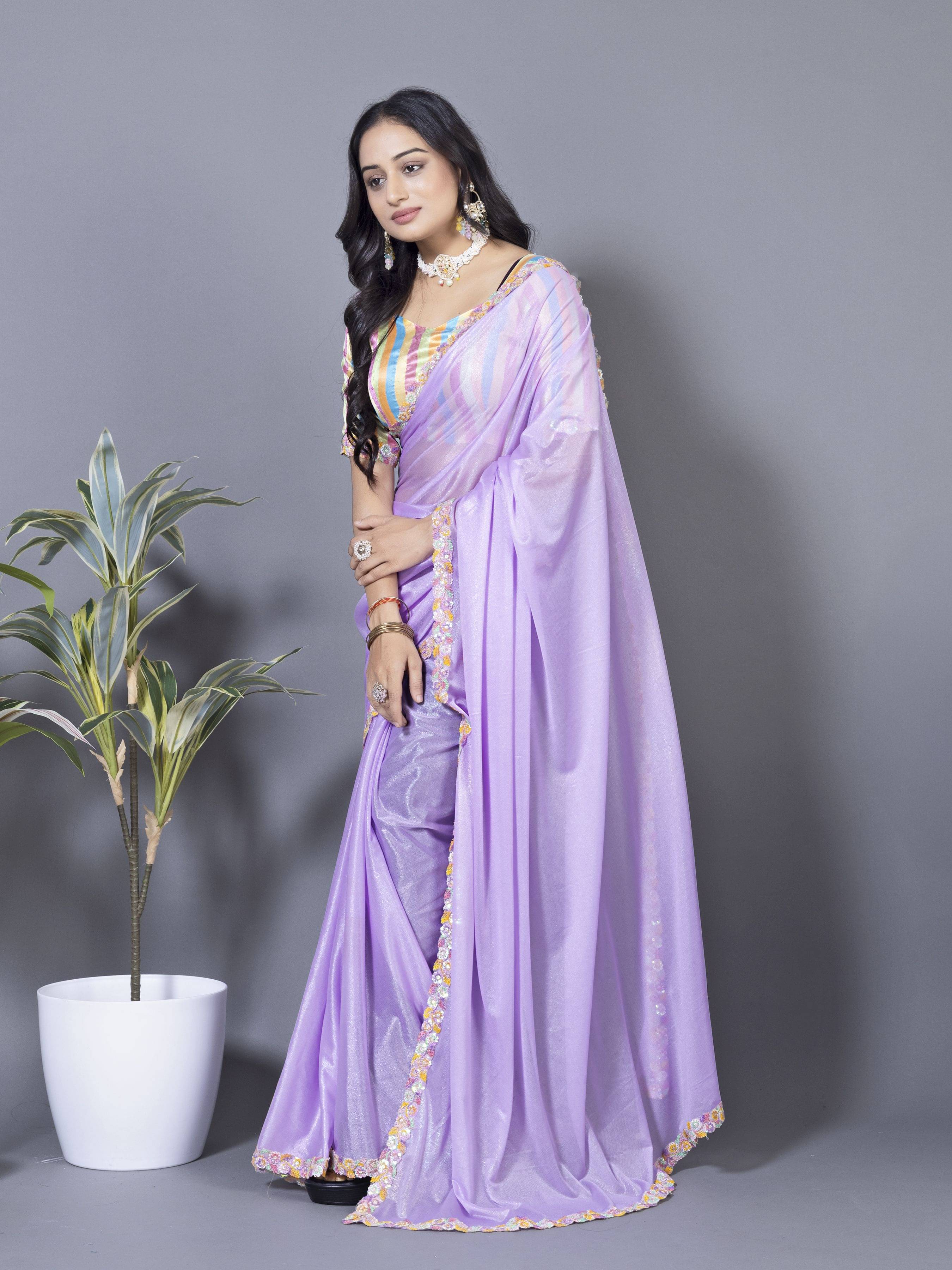 Rellaxa Waves Lycra Solid Regular Saree With Unstitched Blouse Piece ( Purple ) Rellaxa Waves Lycra Solid Regular Saree With Unstitched Blouse Piece ( Purple )
