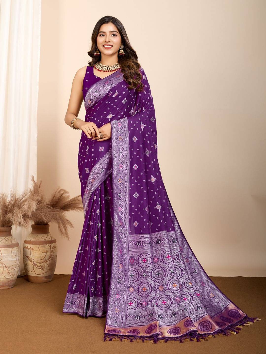 dravya womens Cotton Blend Woven Banarasi saree With Unstitched Blouse Piece ( Purple ) dravya womens Cotton Blend Woven Banarasi saree With Unstitched Blouse Piece ( Purple )