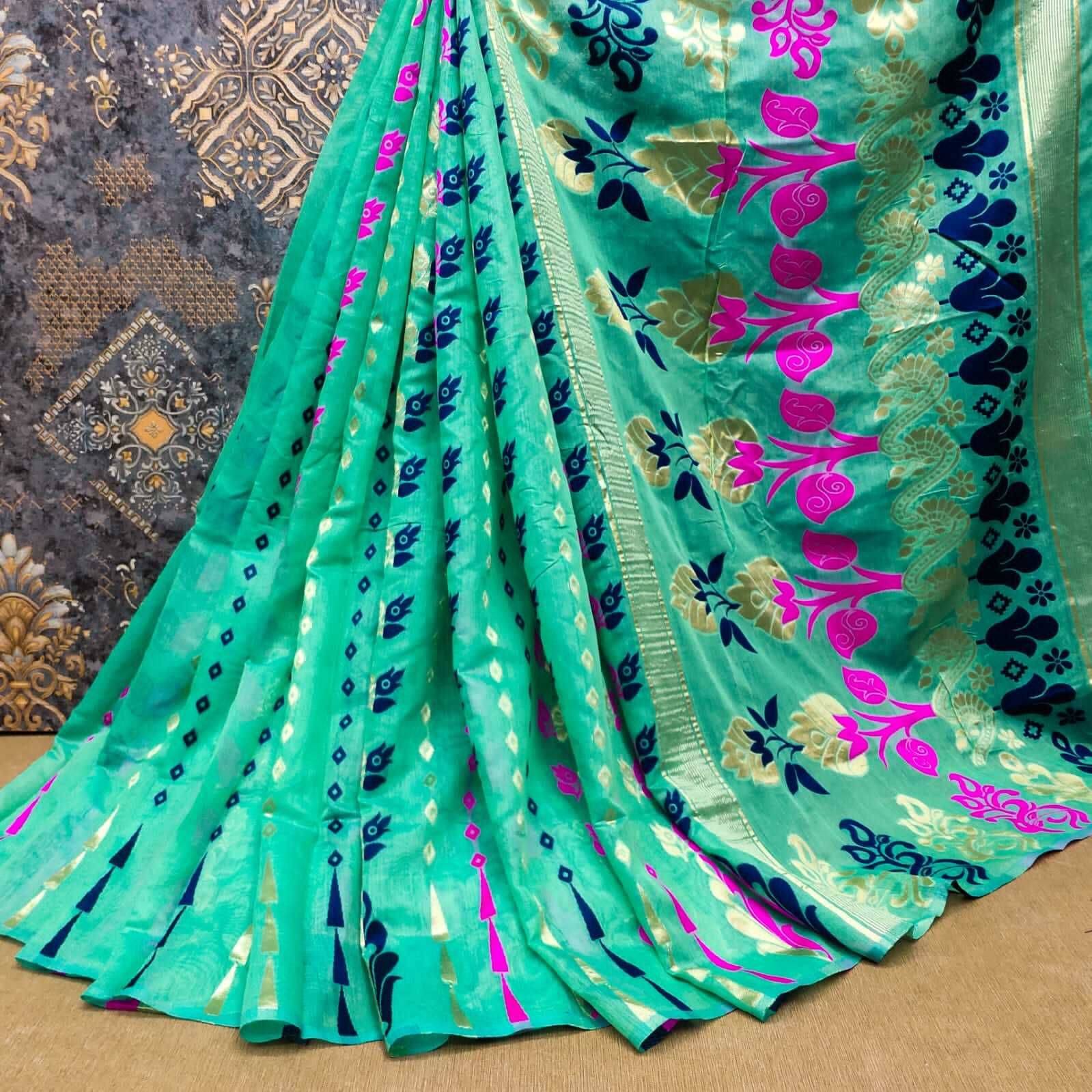 dravya womens Cotton Blend Woven Banarasi saree Without Blouse Piece ( Light Green ) dravya womens Cotton Blend Woven Banarasi saree Without Blouse Piece ( Light Green )