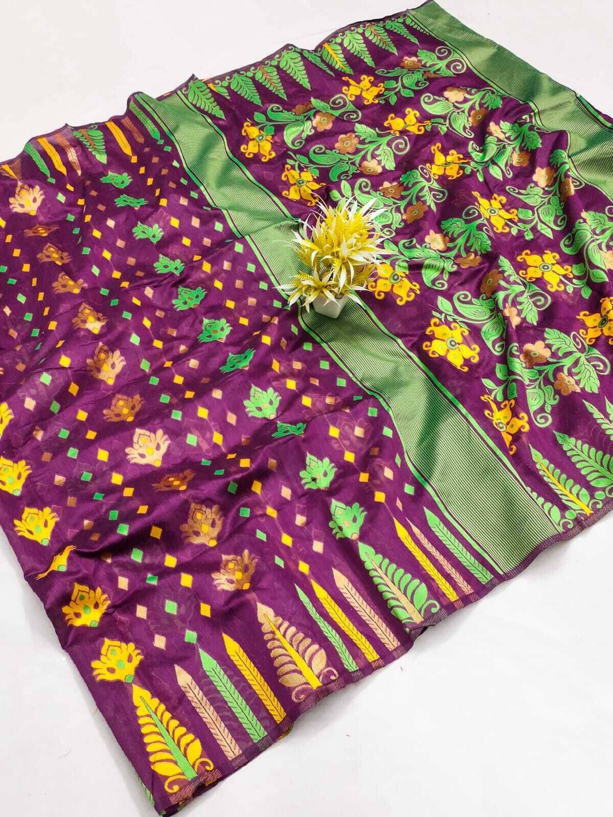 dravya womens Cotton Blend Woven Banarasi saree Without Blouse Piece ( Purple ) dravya womens Cotton Blend Woven Banarasi saree Without Blouse Piece ( Purple )