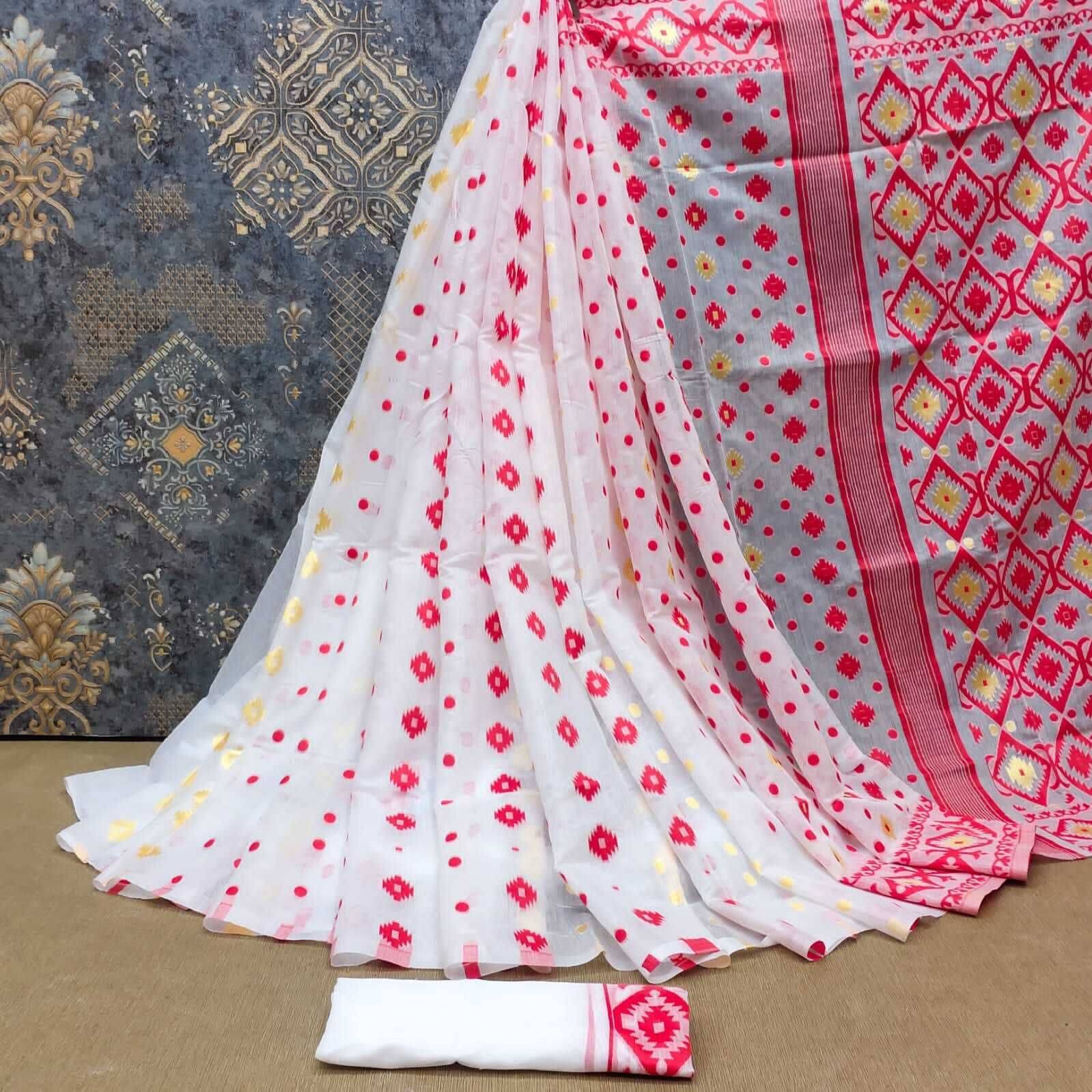 dravya womens Cotton Blend Woven Banarasi saree With Unstitched Blouse Piece ( Red ) dravya womens Cotton Blend Woven Banarasi saree With Unstitched Blouse Piece ( Red )