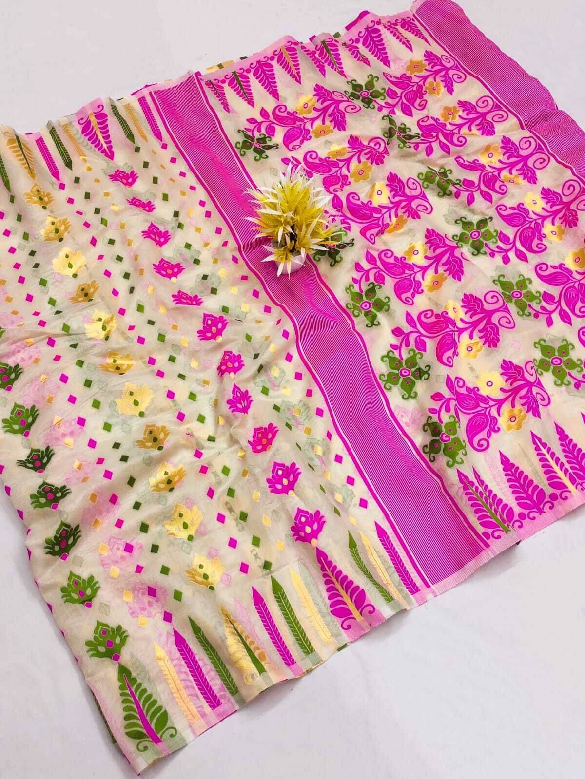 dravya womens Cotton Blend Woven Banarasi saree Without Blouse Piece ( Cream ) dravya womens Cotton Blend Woven Banarasi saree Without Blouse Piece ( Cream )