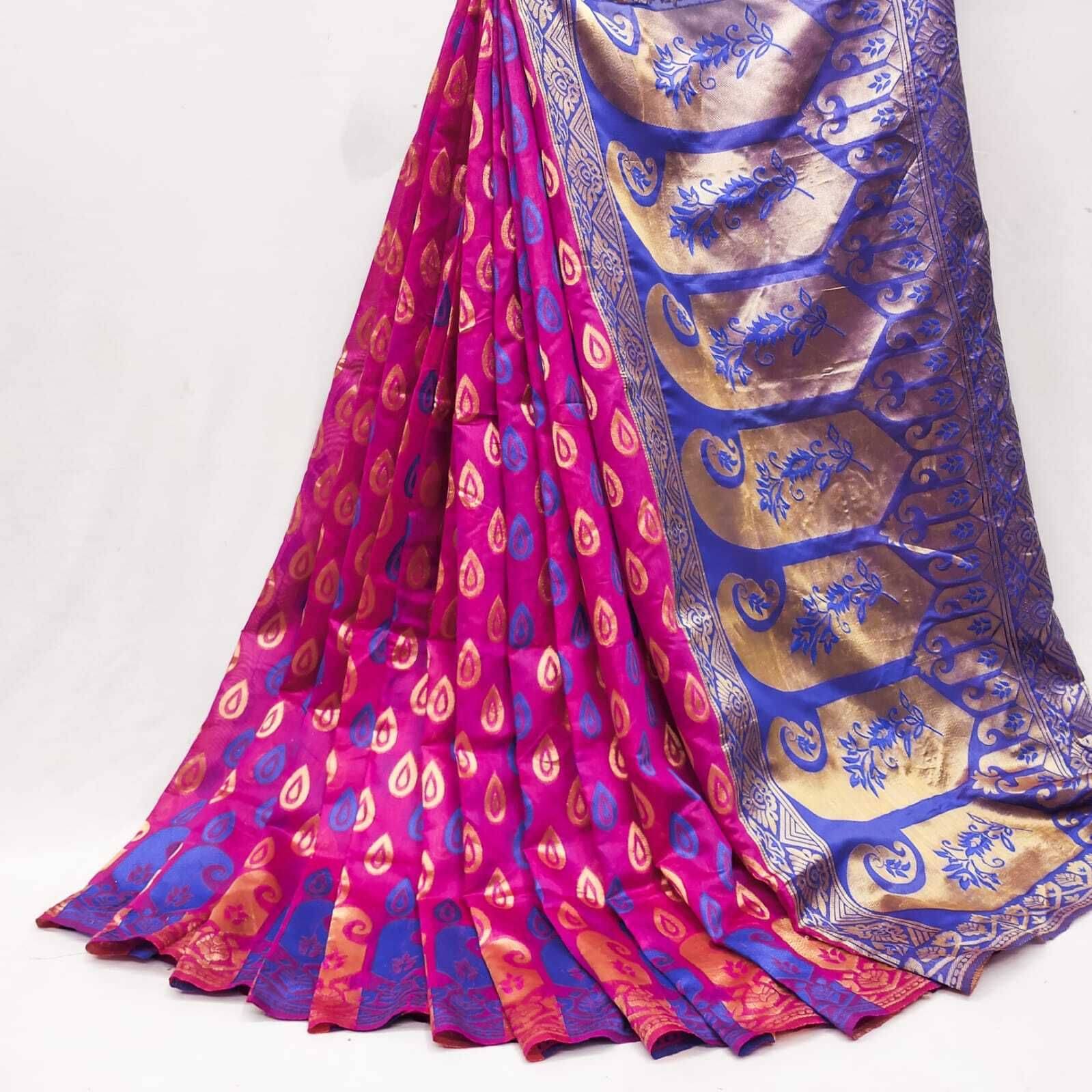     			dravya womens Cotton Blend Woven Banarasi saree Without Blouse Piece ( Pink )