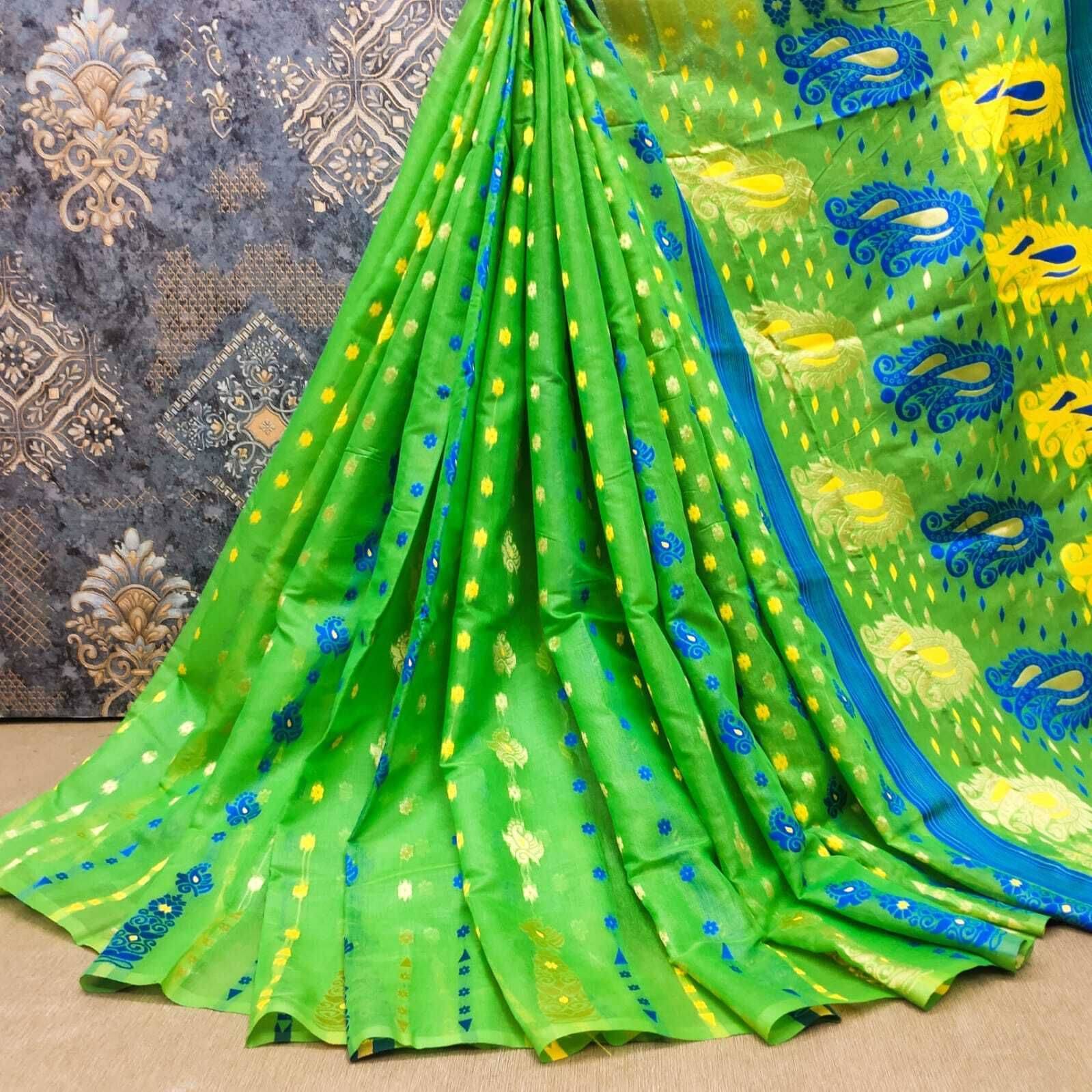     			dravya womens Cotton Blend Woven Banarasi saree Without Blouse Piece ( Green )