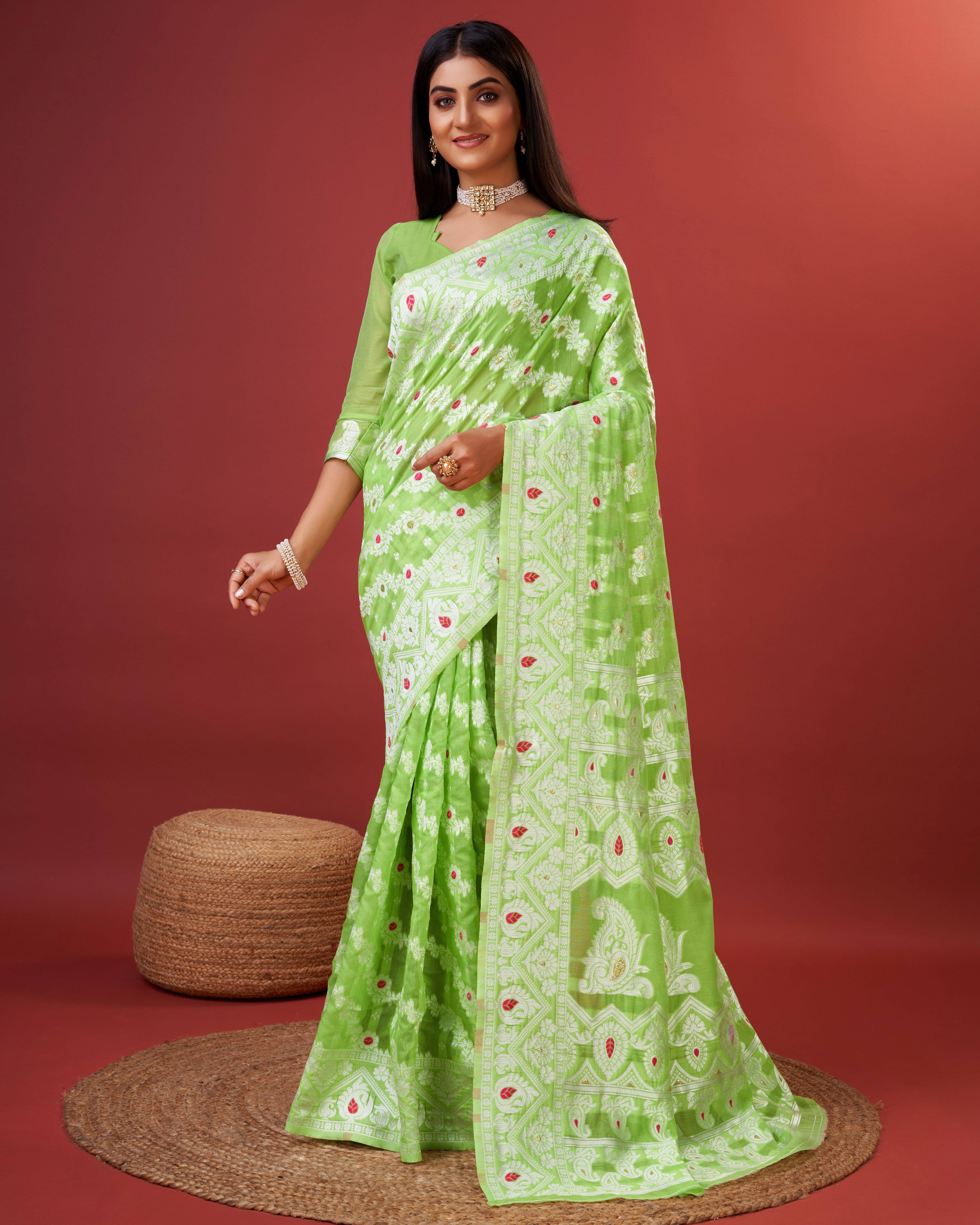 dravya womens Cotton Blend Woven Banarasi saree With Unstitched Blouse Piece ( Light Green ) dravya womens Cotton Blend Woven Banarasi saree With Unstitched Blouse Piece ( Light Green )